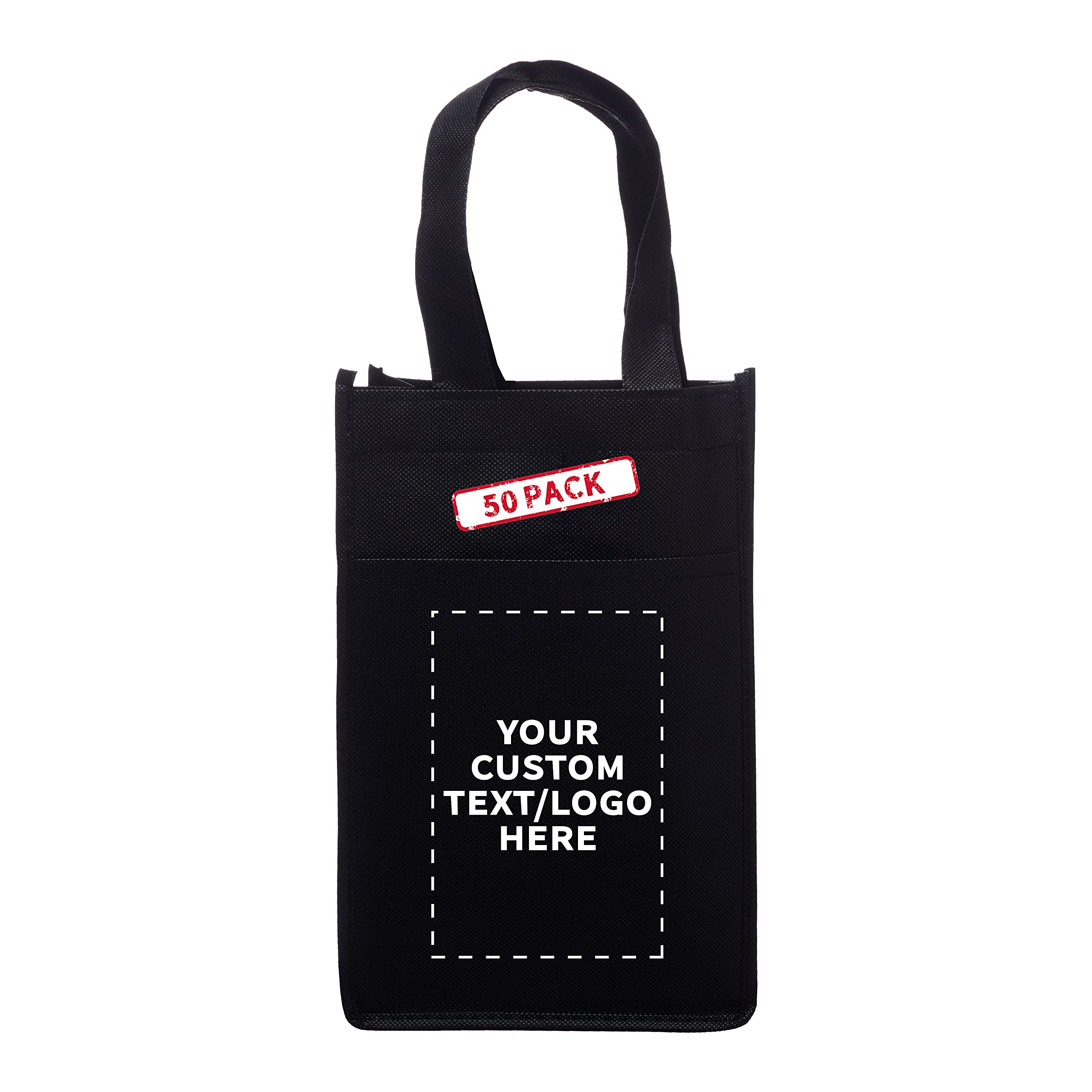 DISCOUNT PROMOS Custom Two Bottle Wine Bags Set of 10, Personalized Bulk Pack - Gift Bag, Tote Bag, Wine Carrier, Bottle Holder, Non- Woven, Reusable - Black