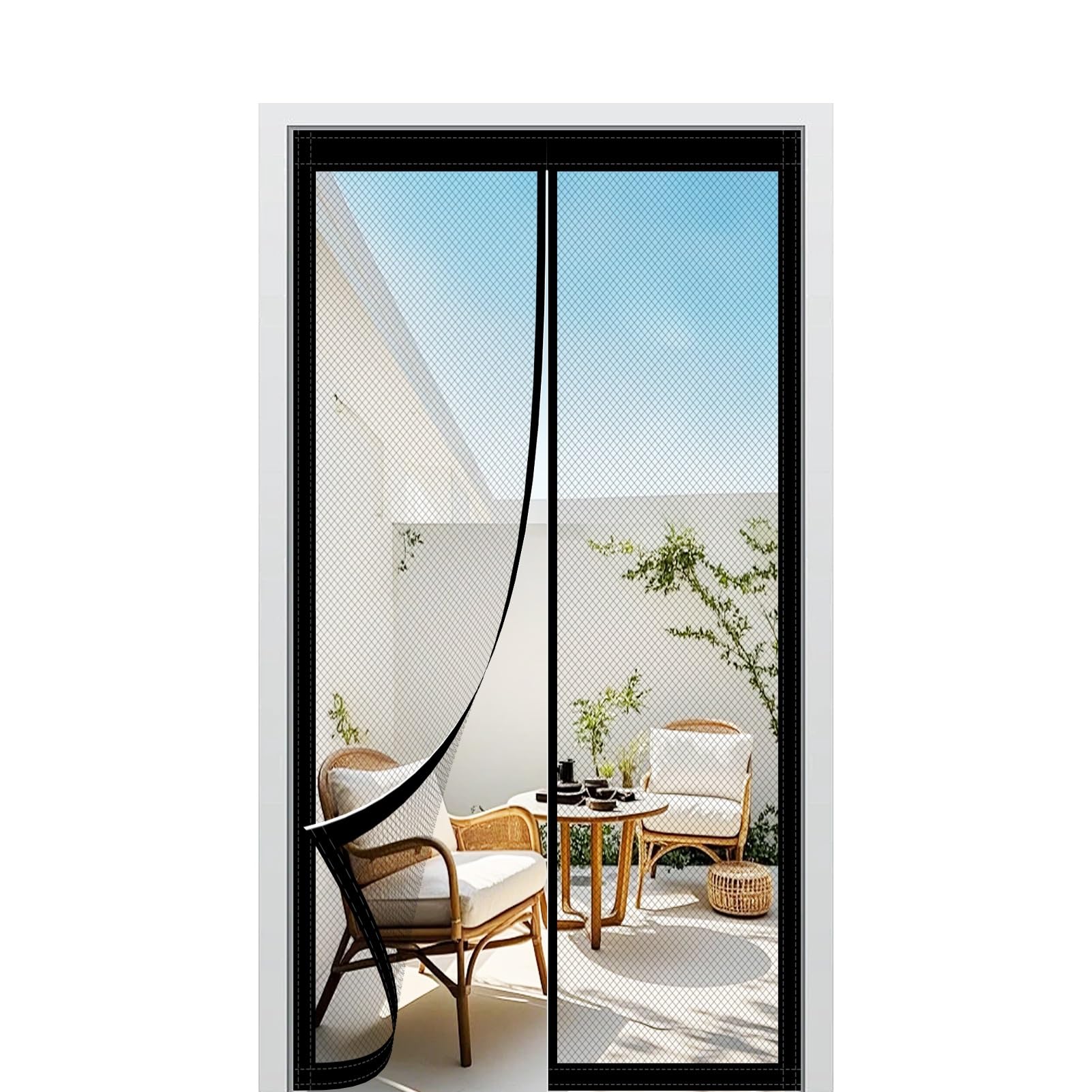 Magnetischer Fliegengitter-Türvorhang, 180 x 278 cm, einfach zu installieren, Insektenschutzgitter für Terrasse, Balkon und Schlafzimmer, hält frische Luft fern in Schwarz