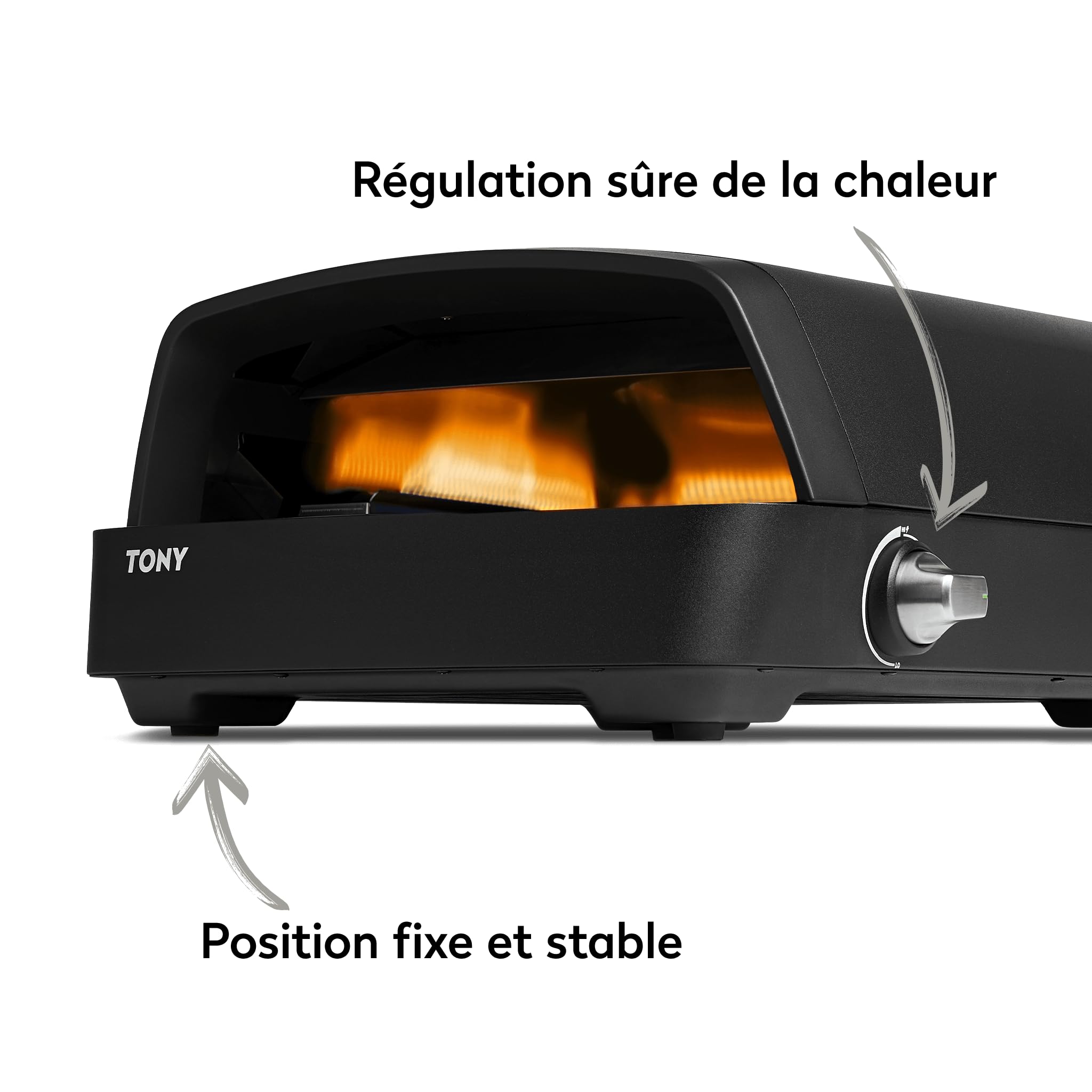 BURNHARD Four à pizza à gaz TONY 450 °C 5,9 kW 58,5 x 47,7 x 24,8 cm portable extérieur avec pierre à pizza en cordiérite