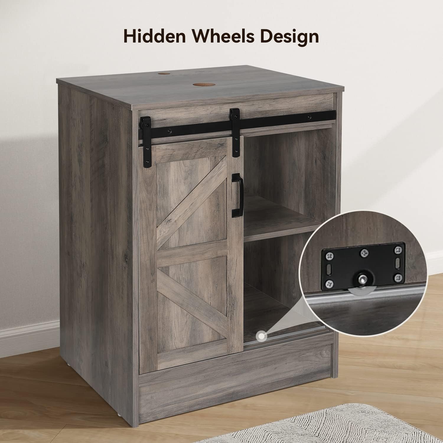 24" Farmhouse Bathroom Vanity with Sink, Bathroom Storage Cabinet with Sliding Barn Doors & Metal Handle, Freestanding Vanity with Tempered Blue Boat Glass Vessel Sink Combo Set