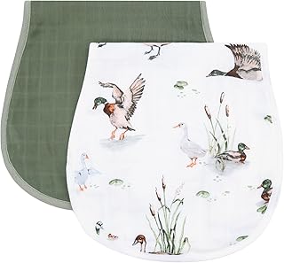 LifeTree 모슬린 아기 트림 천 - 2팩 대나무 70% 비스코스 및 30% 면 라지 55.9 x 26.9cm(22 x 10.6인치) 흡수성 우유 스핏 업 걸레 - 신생아, 여아 남아, 말라드덕 및 올리브를 위한 트림 천