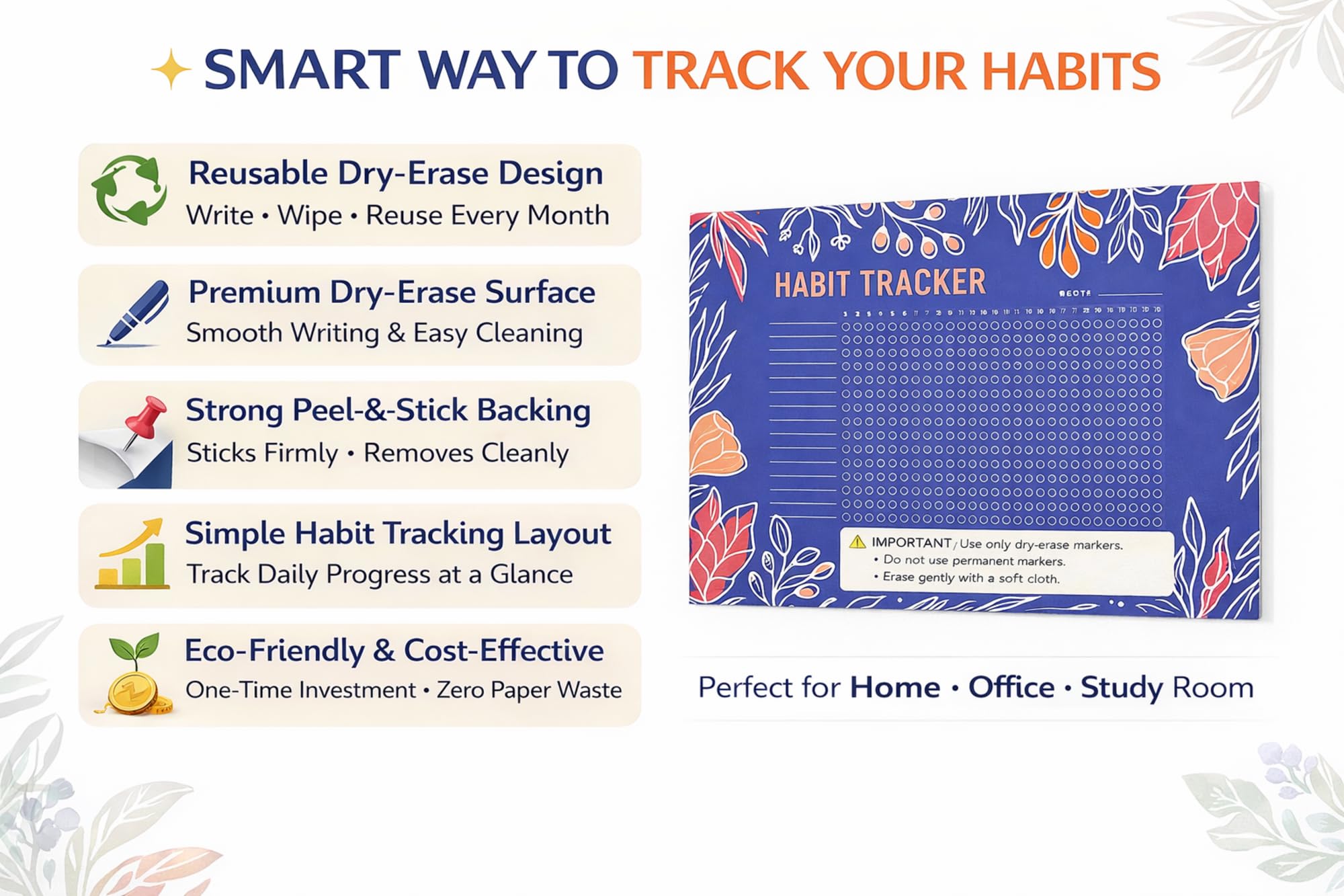 XILL Habit Tracker - Daily & Monthly Habit Tracker Planner, Goal & Productivity Journal, With Stick On Adhesive backing 1