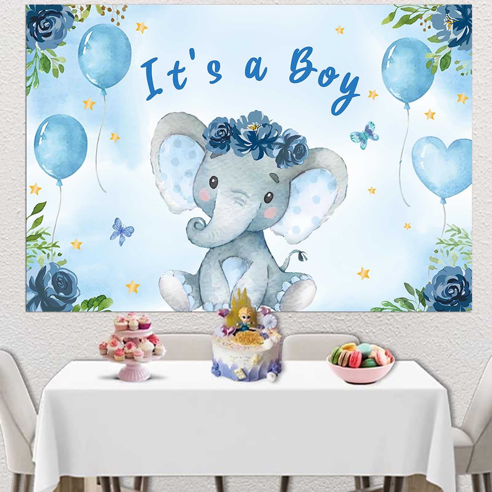 Fotohintergrund Für Babyparty – 2,1x1,5 M, Blauer Elefant, 'It's A Boy', Für Jungen, Neugeborene, Fotokabine