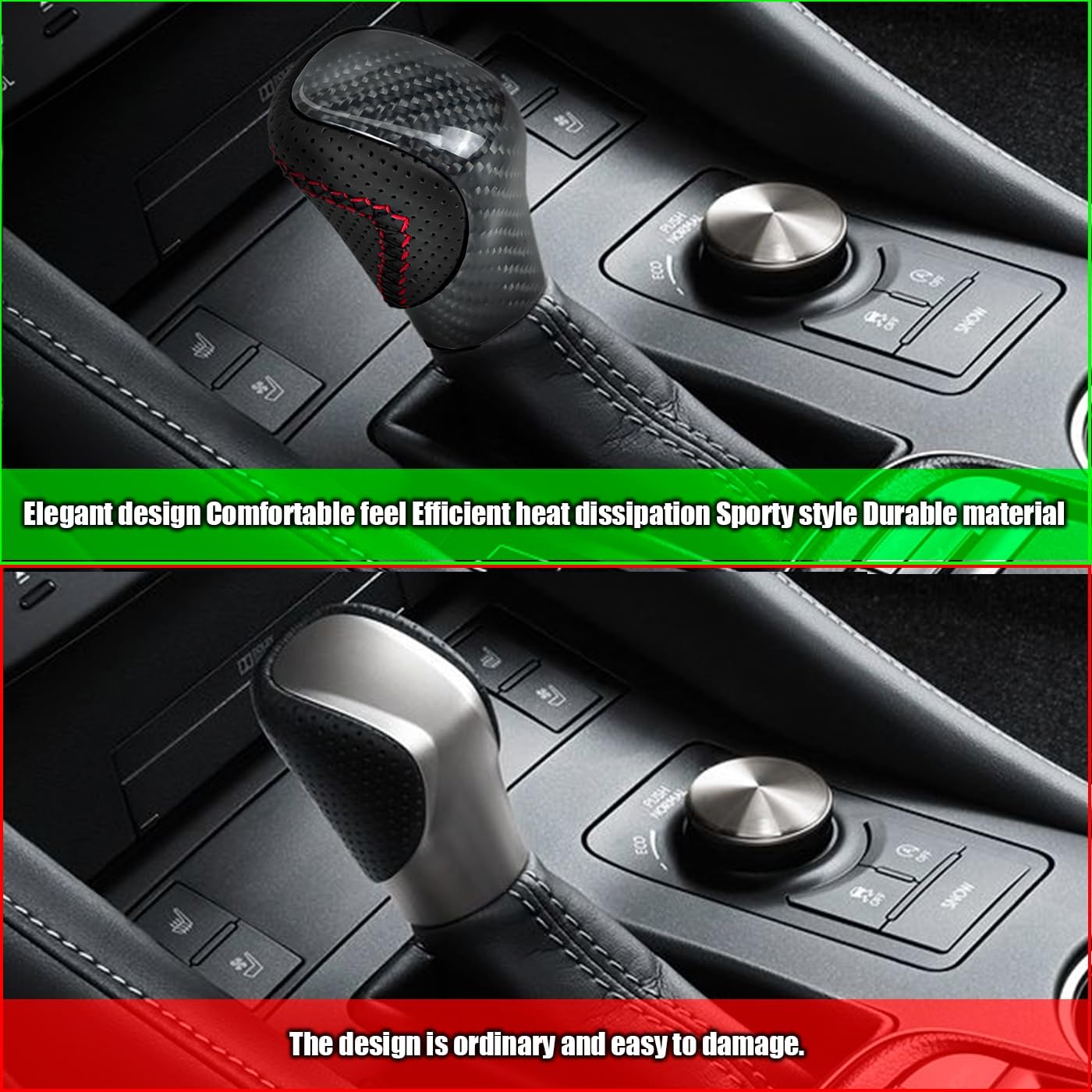 Car Interior Accessories Real Carbon Fiber Shift Knob Black Perforated Leather for Lexus RC RX NX GS is 200T 300h 350