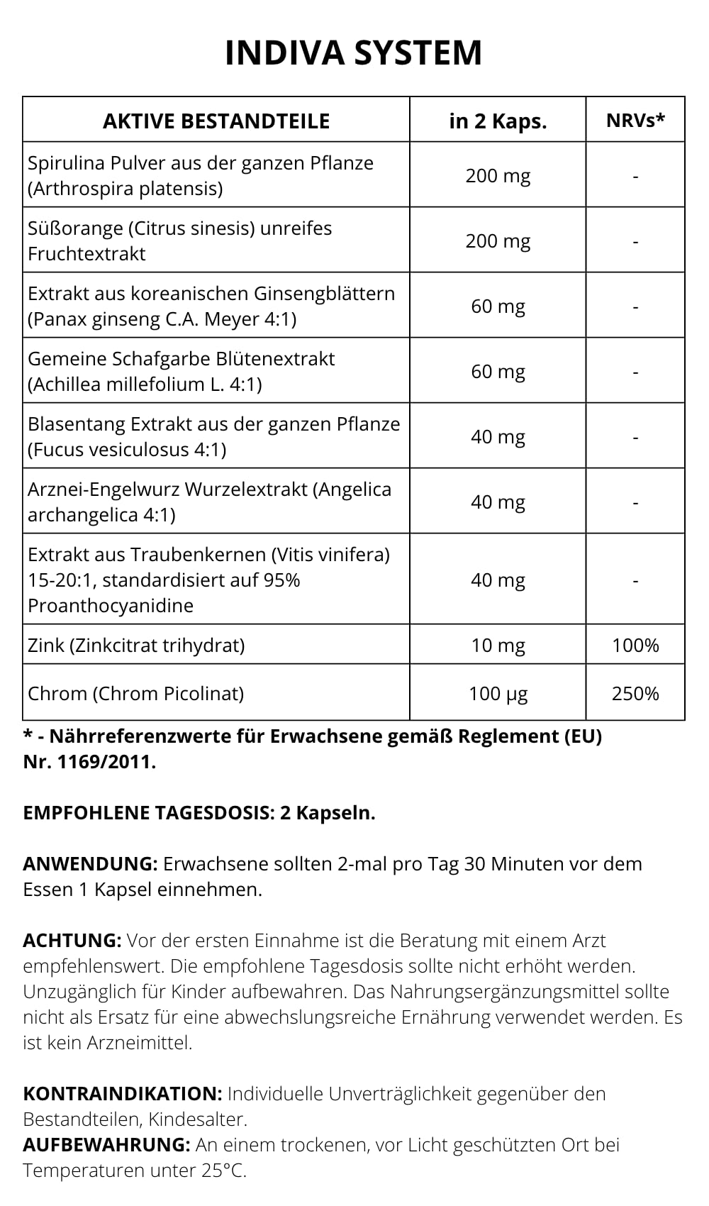 Indiva System Supplément Alimentaire Brûleur de Graisse Puissant, Contrôle d'appétit, pour Homme et Femme, Avec Spiruline et Caféine, 30 Capsules