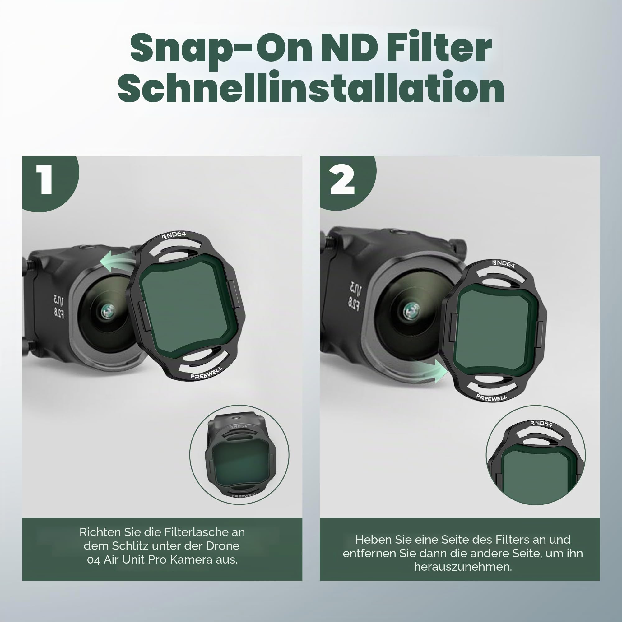 Freewell ND-Filter 4er-Pack für DJI O4 Air Unit Pro - ND8, ND16, ND32, ND64 - Reduzieren Sie die Verschlusszeit für reibungslose, filmische Aufnahmen