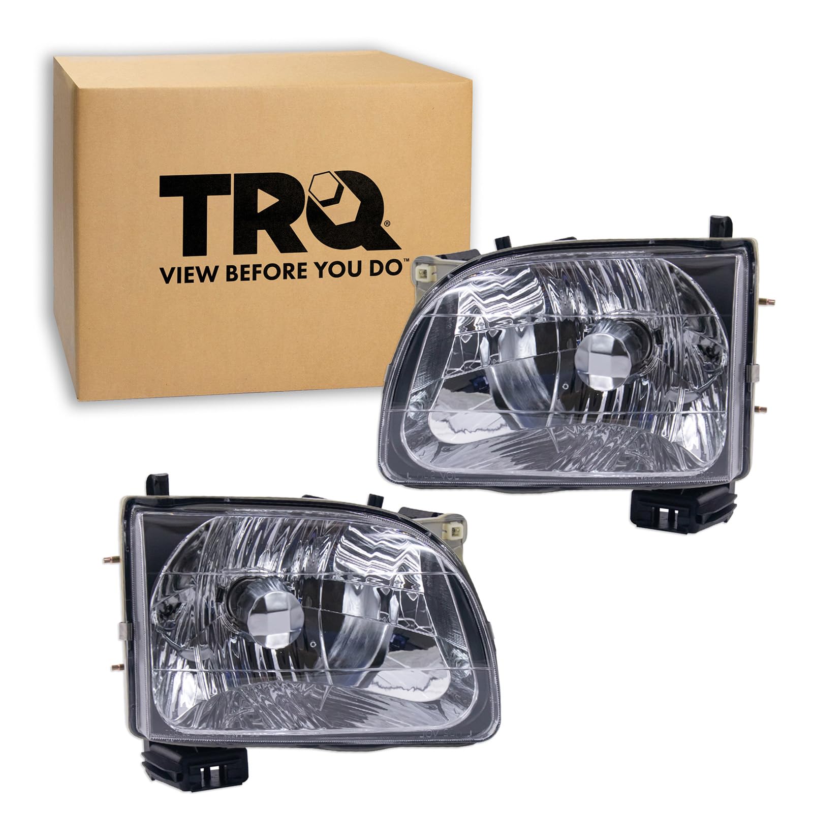 TRQ Headlight Assembly Set Headlights Compatible with 2001-2004 Toyota Tacoma TO2502136 TO2503136