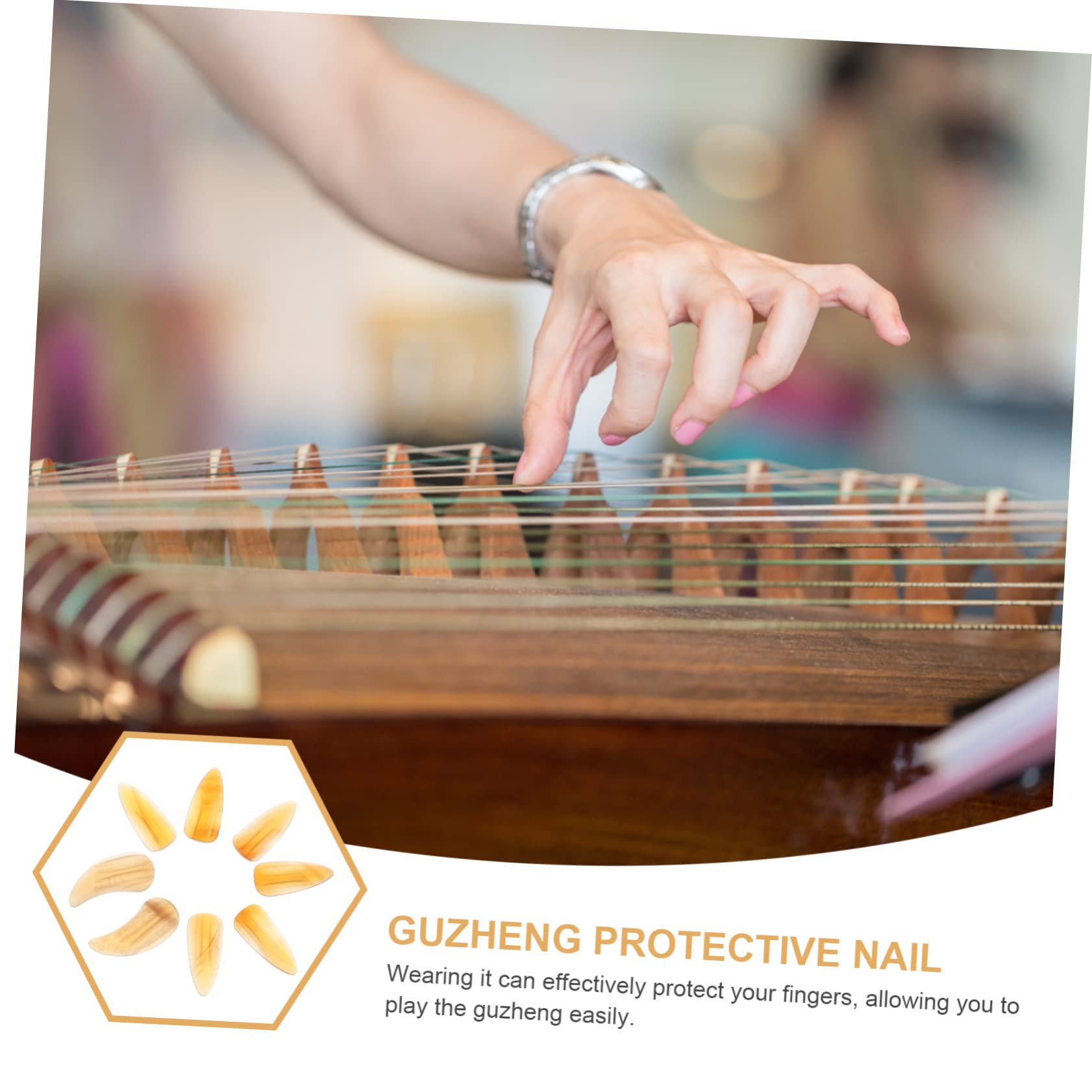 VICASKY 8 Stück Guzheng Fingerkuppen Schutz aus Ochsenhorn mit Doppelrille und Mittlerer Stärke Praktische Instrumentennägel für Guzheng Spiel und Lernanfänger