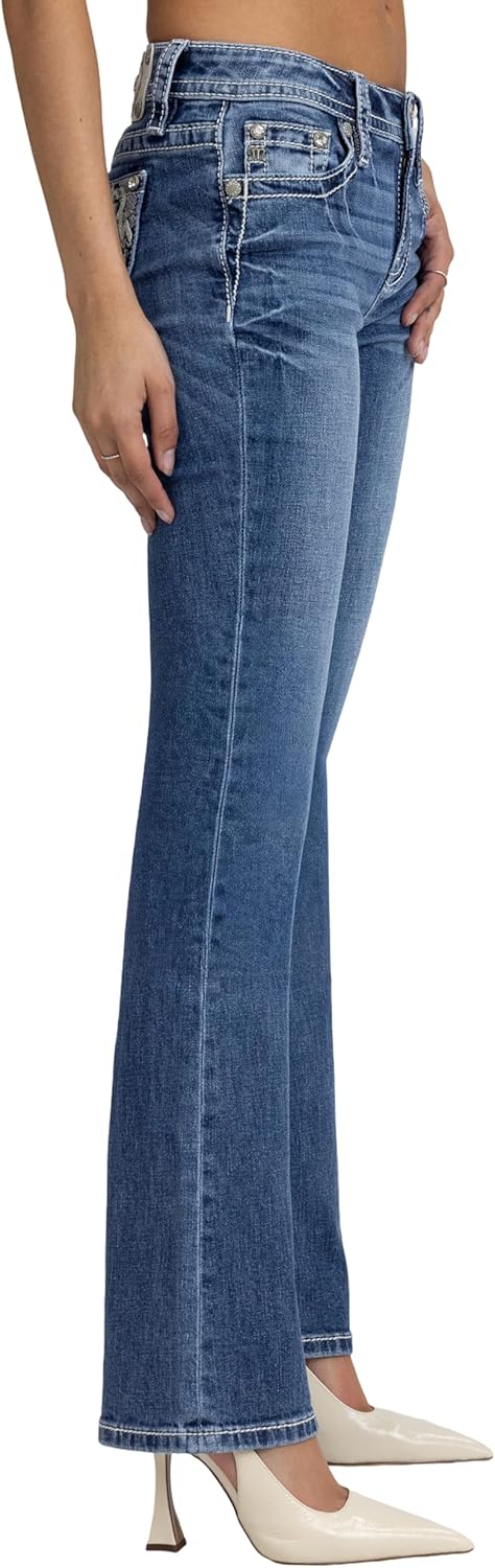 Miss Me Women's Baroque Diamond Embellished Pockets Mid-Rise Bootcut Jeans - Image 3