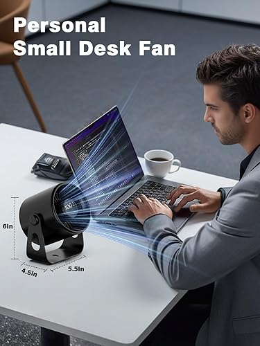 Miniatura 3 de Ventilador de escritorio pequeño y silencioso funciona con batería de 4000 mAh, ventilador de mesa de CA personal de 100 velocidades, ventilador USB