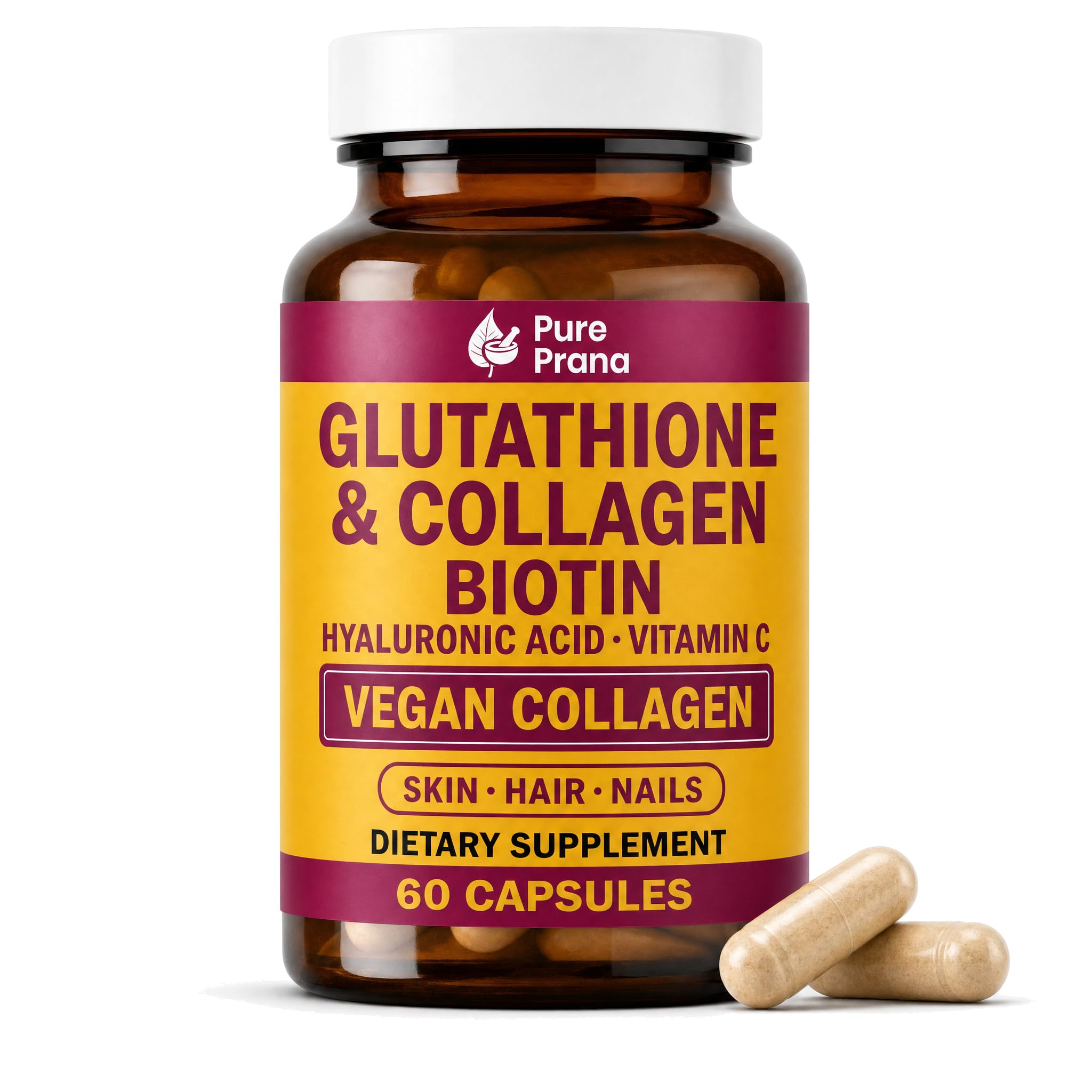 Pure Prana Glutathione and Vegan Collagen Builder, Biotin, Skin Hair Nails