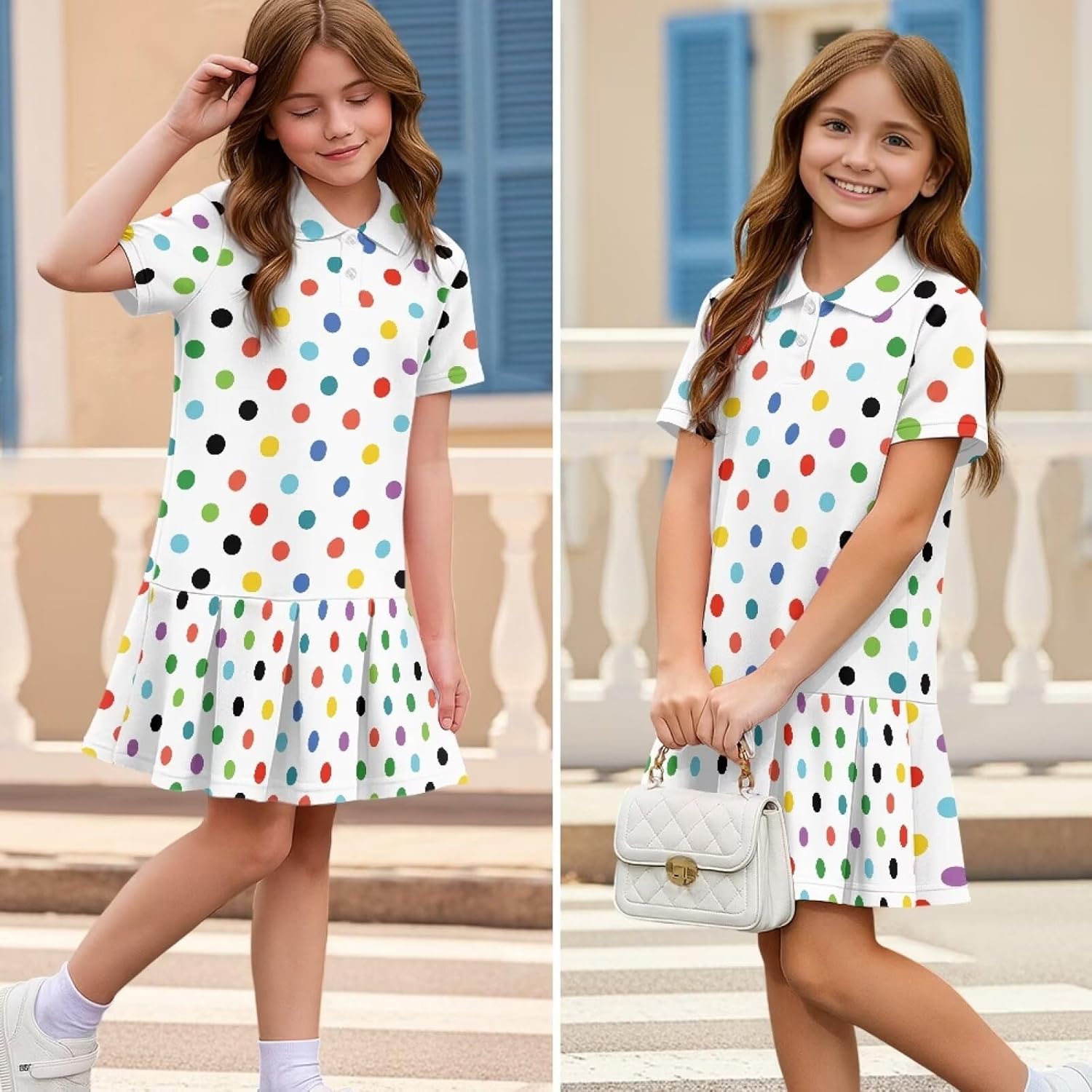 Girls Tennis Dress Short Sleeve Golf Sport Uniform Casual Dresses Quick-Dry Skirt Pleated
