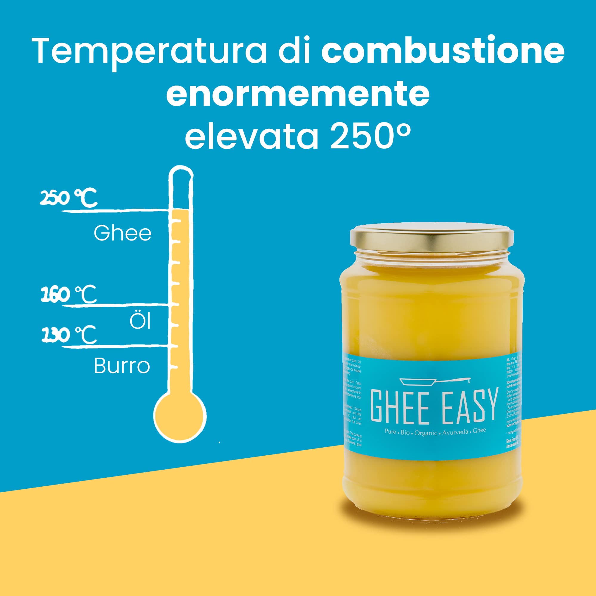 Ghee Easy Ghee Biologico 1250g - Burro Chiarificato Altamente Puro per Cottura e Friggere - 100% Biologico e Organico - Perfetto per la Dieta KETO - Senza Lattosio e Senza Glutine - Ayurveda
