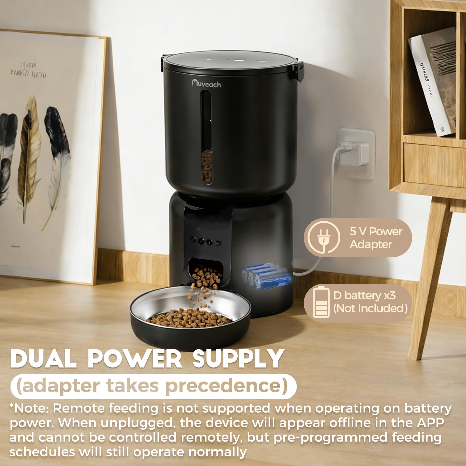 Comedero Gato Automatico y Fuente para Gatos Set - 4L WiFi 2.4G Dispensador de Comida para Gatos Perros con Temporizador Programable, 1-10 Comidas al Día, Cuenco de Acero Inoxidable (Negro)