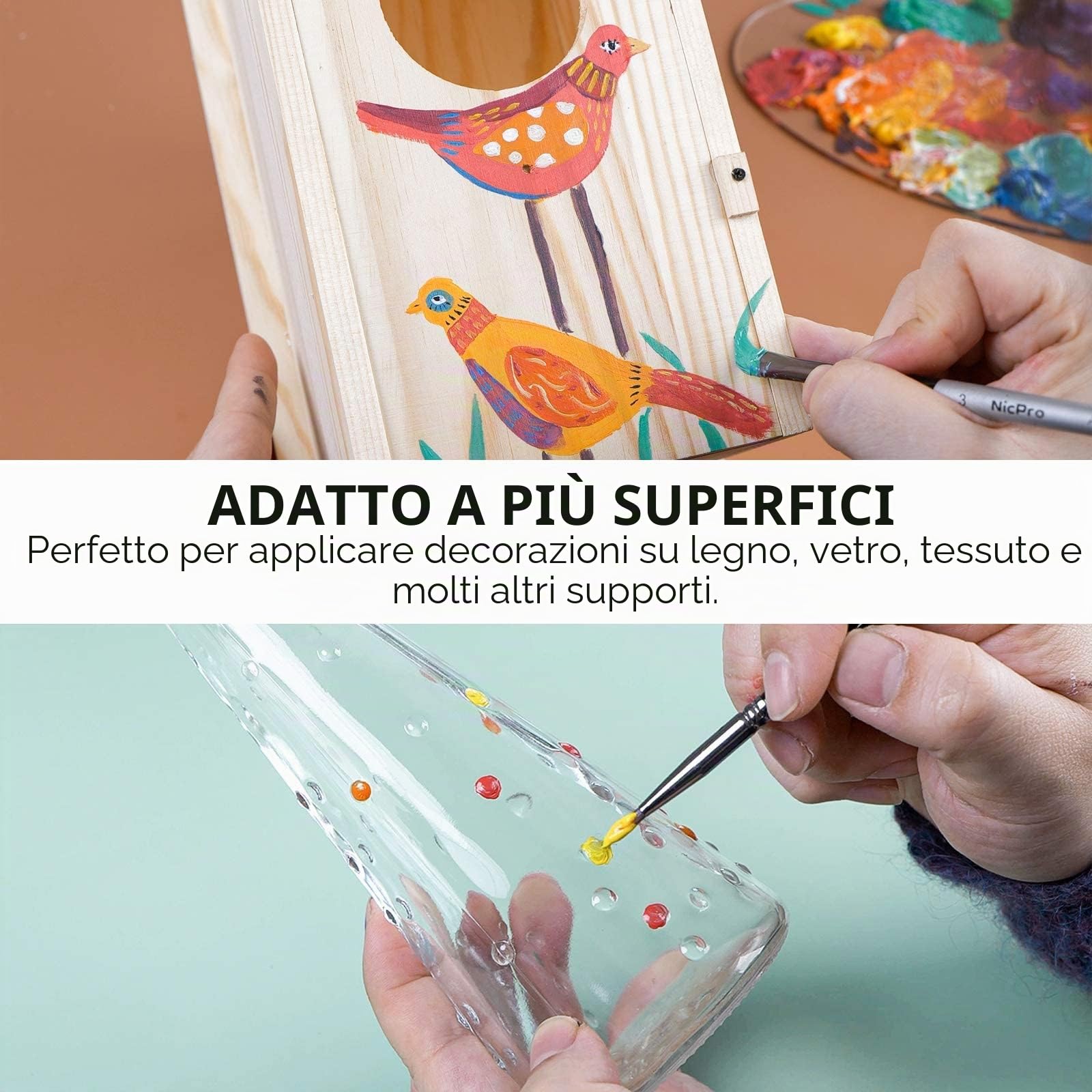 Nicpro Set Colori Acrilici per Dipingere 14 x 500 ml, Grande Flacone Acrilico in 18 Colori, Atossici, Pittura Acrilica per Dipingere, Ricchi, Tela, Legno, Pelle, Artigianato