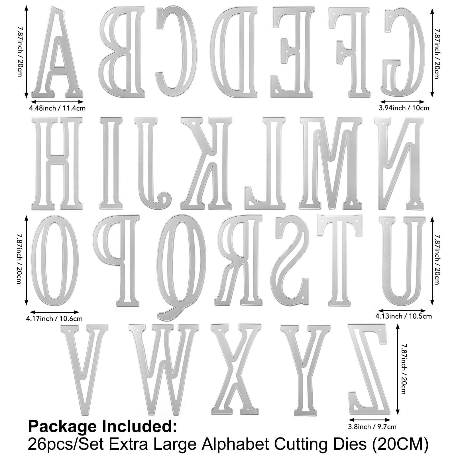 Matryce do cięcia alfabetów, 26 szt., 20 cm, wysokość, duże litery, metalowe wykrojniki do wytłaczania, szablony metalowe, do tworzenia kart, scrapbookingu, rękodzieła, wszystkiego najlepszego z