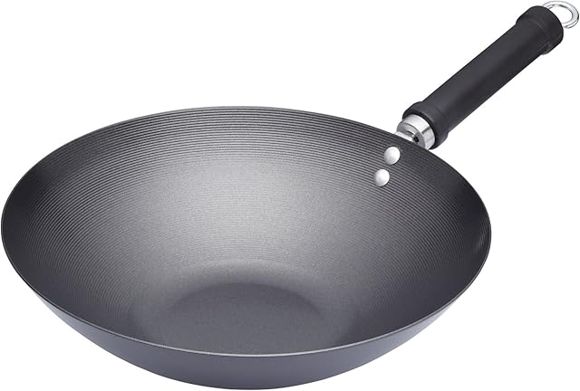 KitchenCraft KCOR3 World of Flavours 30 cm Non Stick Wok for Induction Hob, Carbon Steel, Large Stir Fry Pan, Black