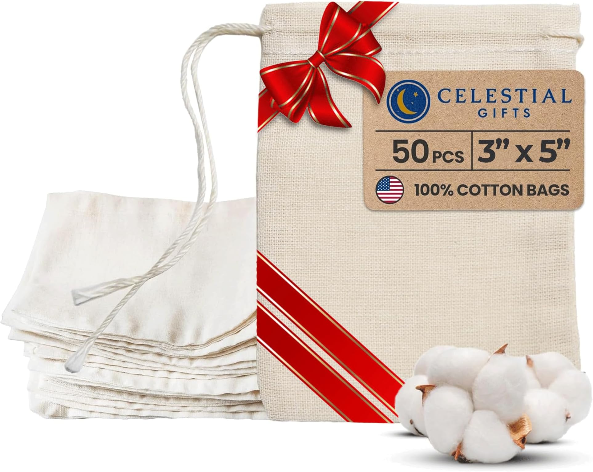 Celesital Gifts Made In The Usa 7X12 Cm Cotton Muslin Bags 50 Count Pack