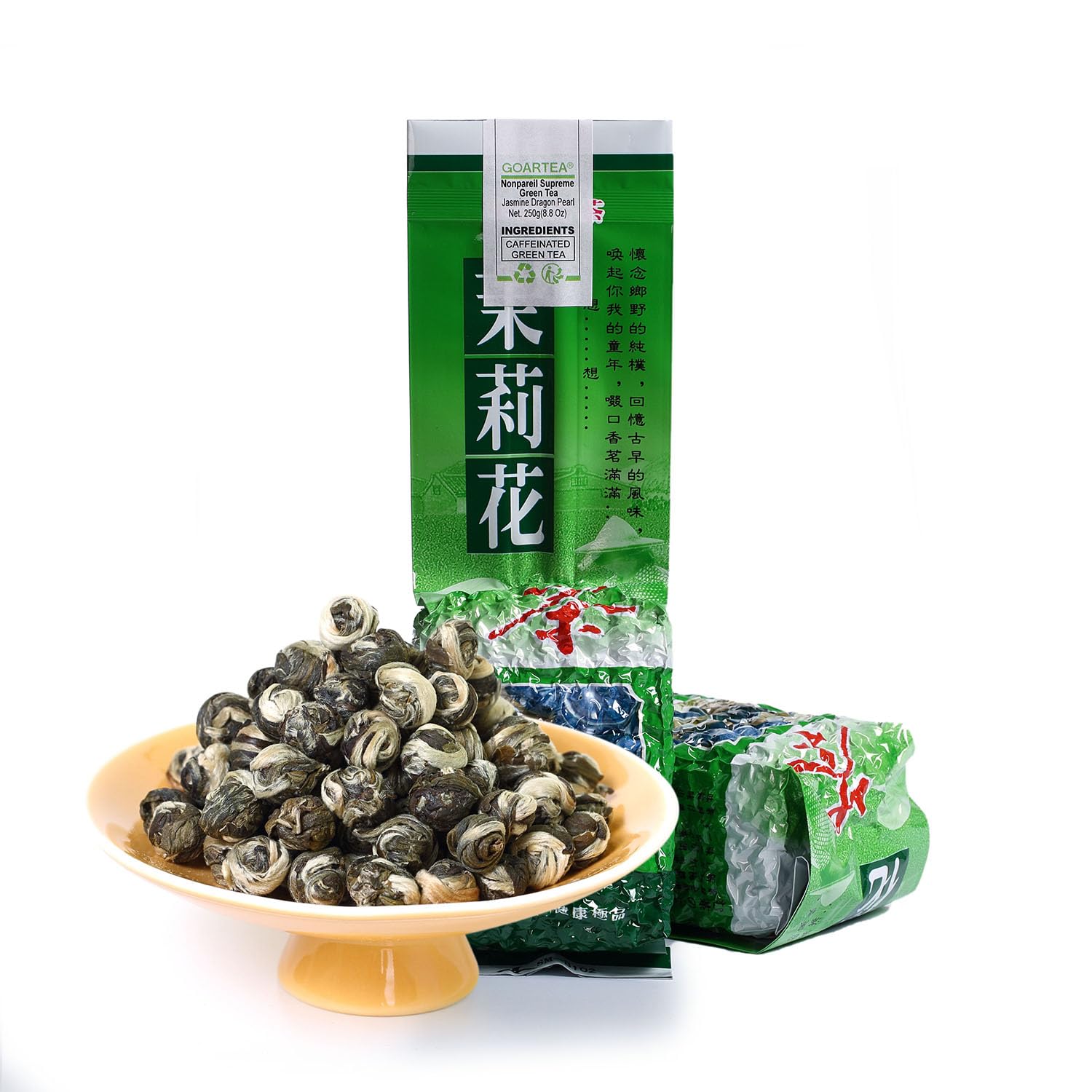 GOARTEA - Jasmine Dragon Pearls Tee - 250g 8.8oz Nonpareil Supreme - Jasmine Pearl Green Tea - Grüner Jasmin Tee - Chinese Green Tea Loose Leaf