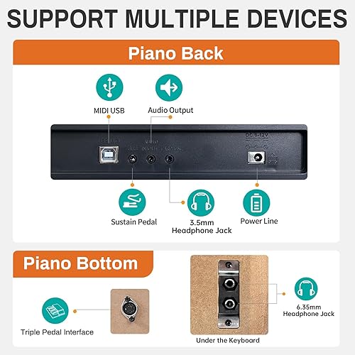 Miniatura 4 de AODSK Piano digital de acción ponderada de 88 teclas, teclado de acción de martillo de grado con soporte para muebles y pedales triples para