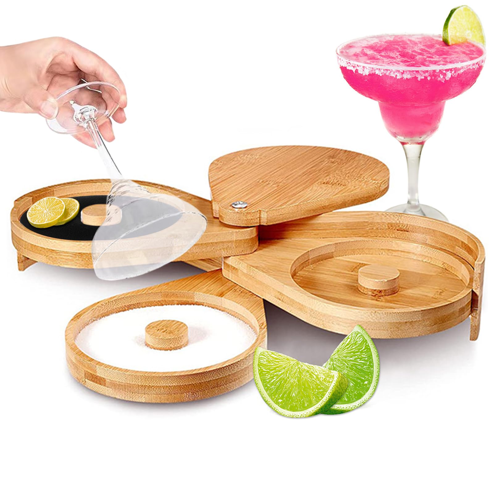 heqxwl 3-Tier Bamboo Bar Juice Cocktail Seasoning Box with Sponge?for Cocktails and Margarita Mixing,Salt and Sugar Container,Seasoning Box,Bartender Tool for Bar,Pub Party and Reception