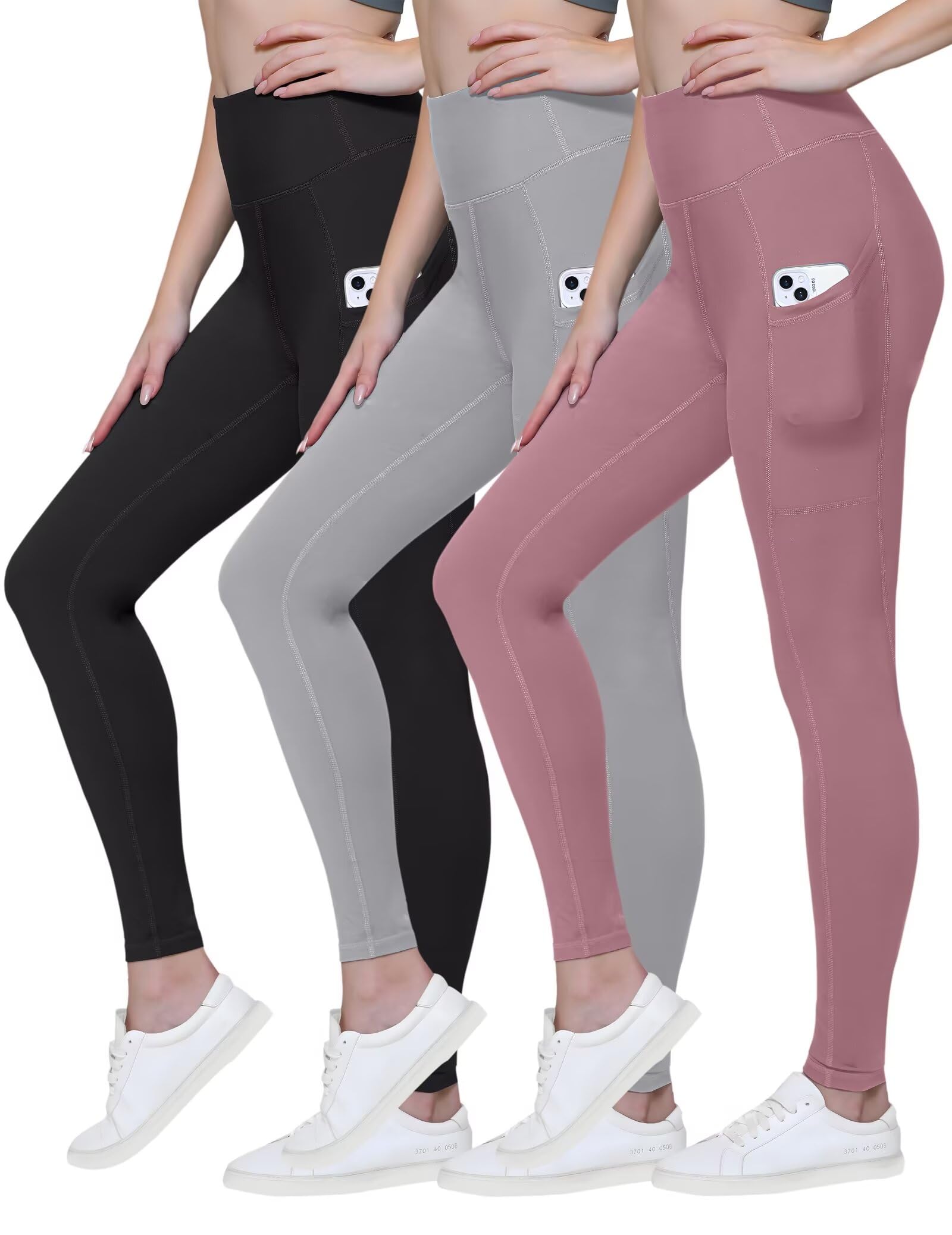Noblarm3 Pack Leggings with Pockets for Women,High Waisted Tummy Control Soft Yoga Pants for Workout,Active,Running,Lounge