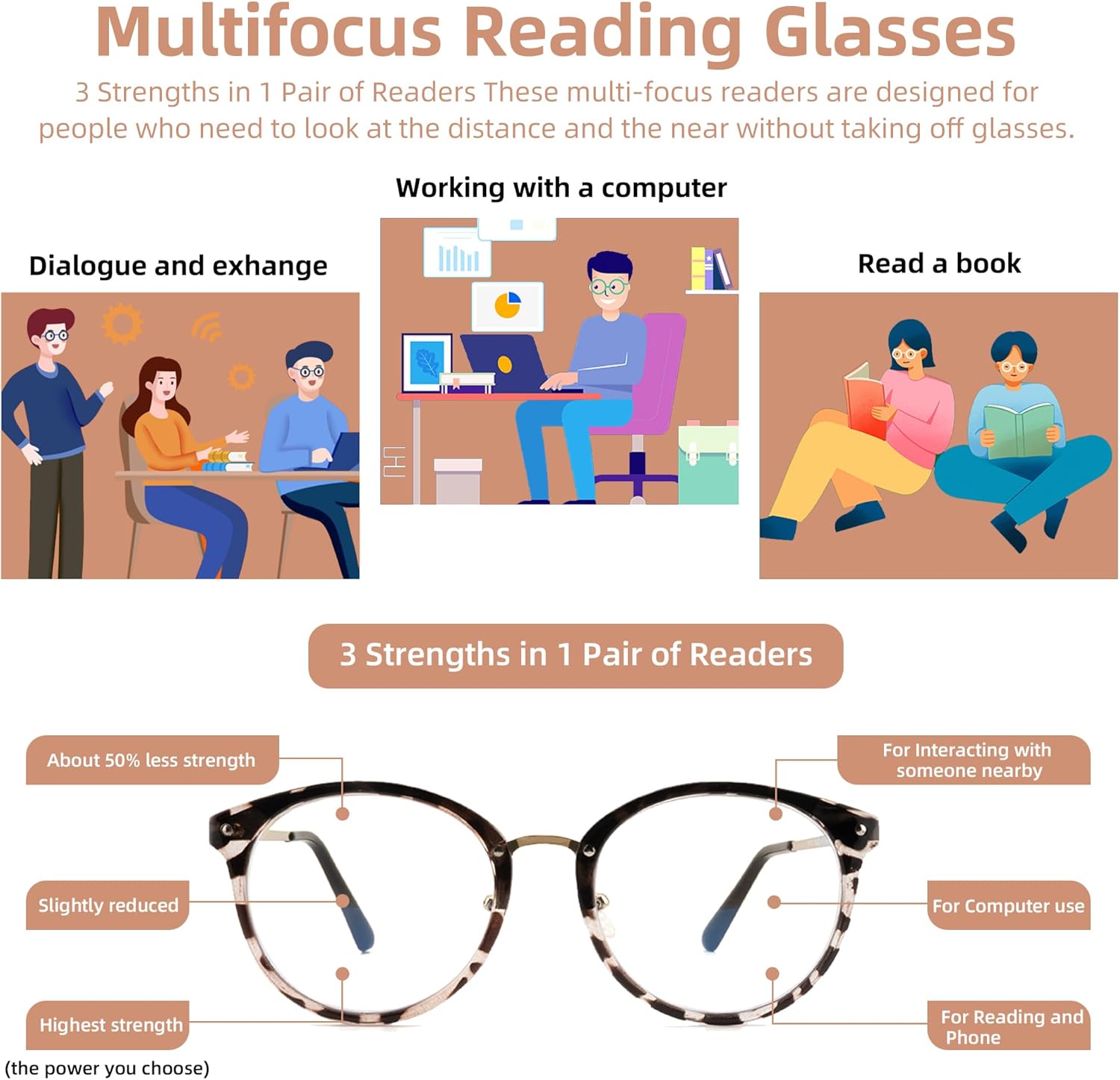 Trendy Round Progressive Multifocus Reading Glasses Women Men Multifocal Readers Blue Light Blocking Eyeglasses - Image 3