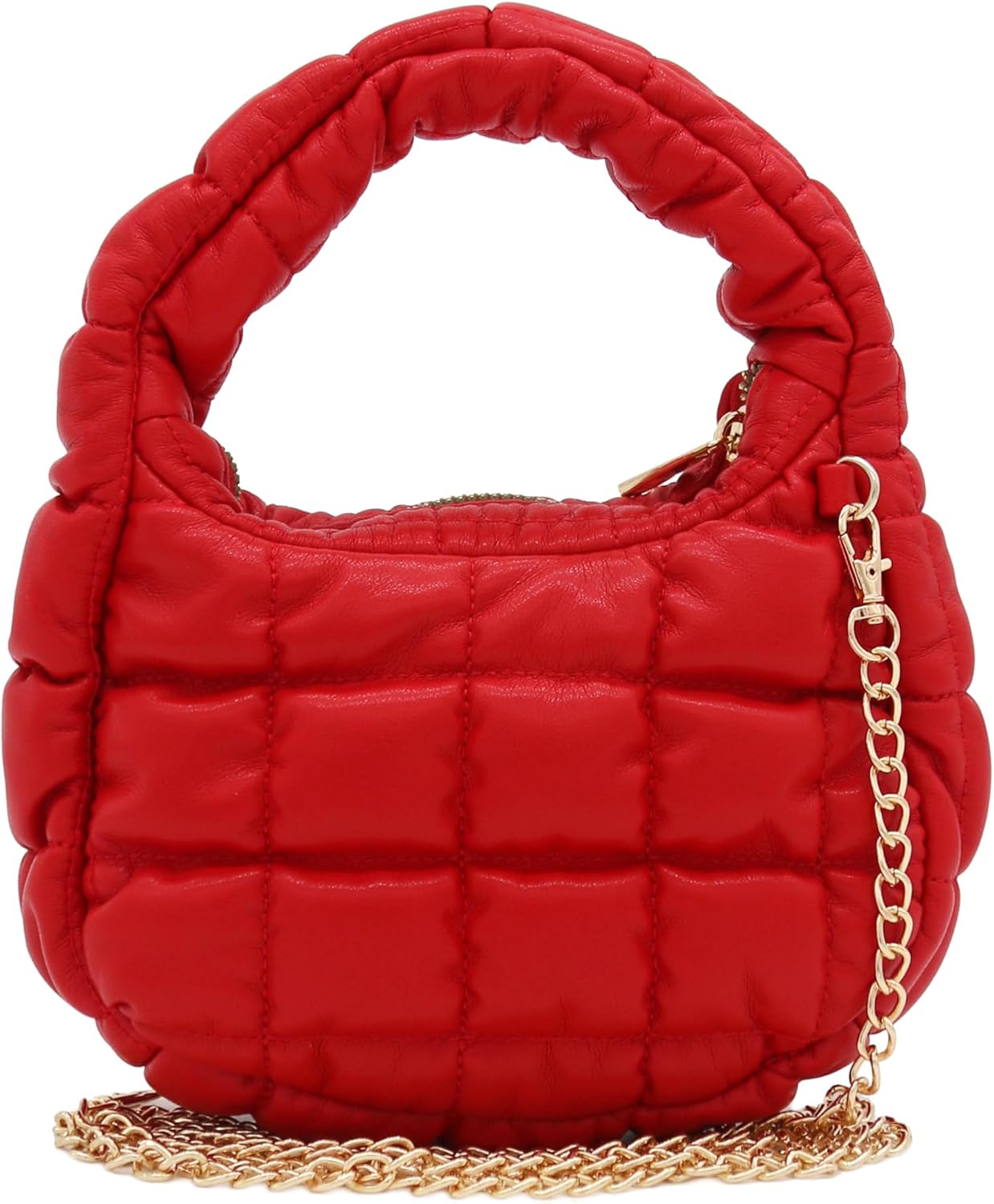 FashionPuzzle Mini Quilted Soft PU Leather Crescent Puffer Crossbody Evening Bag
