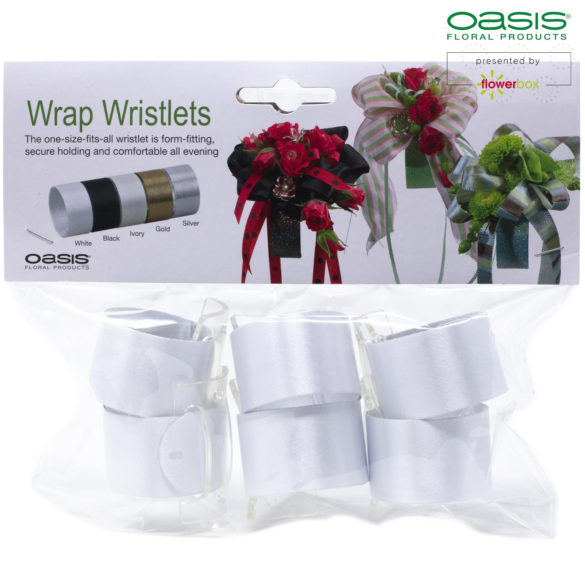Flowerbox Oasis Wrap Wristlet Lot de 6 bracelets blancs 2,5 cm – Décoration florale de mariage Fleurs fraîches pour fixer des fleurs au poignet