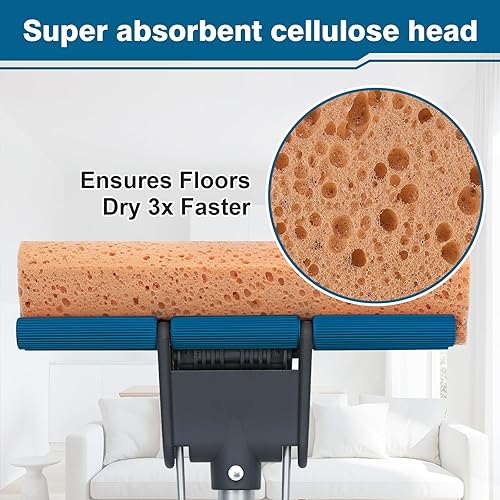 Miniatura 4 de Trapeador de esponja para limpieza de pisos, fregona de rodillo resistente de 50 pulgadas con 4 cabezales de recarga de celulosa, fácil autoajuste