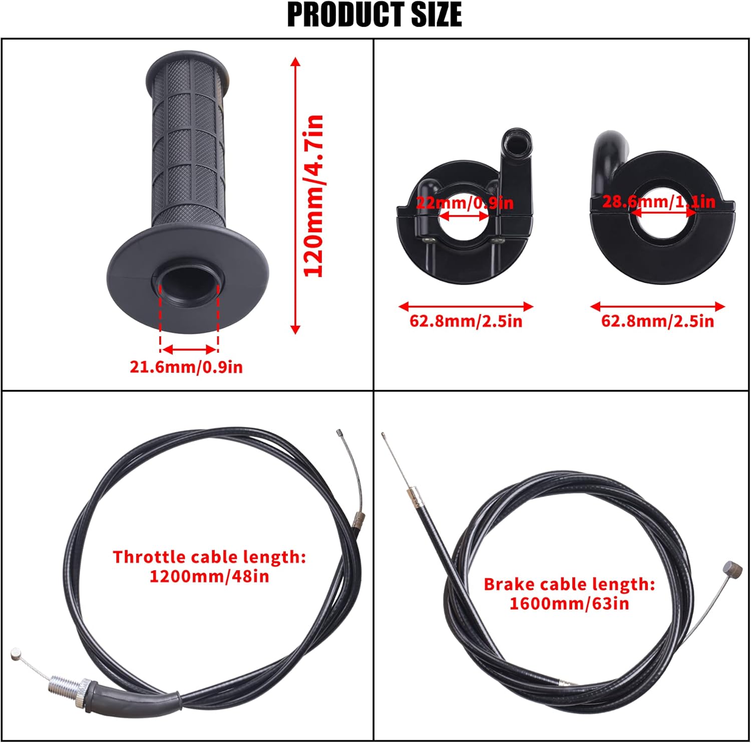 Throttle Handle+Right Brake Lever, Handle, Brake Cable, Throttle Cable Compatible with Mb165 Mb200 196cc 200cc 5.5hp 6.5hp Doodlebug Bike, XR80 XR100 CRF70 CRF80 CRF100 Pit Dirt Motor Bike Mini Bike