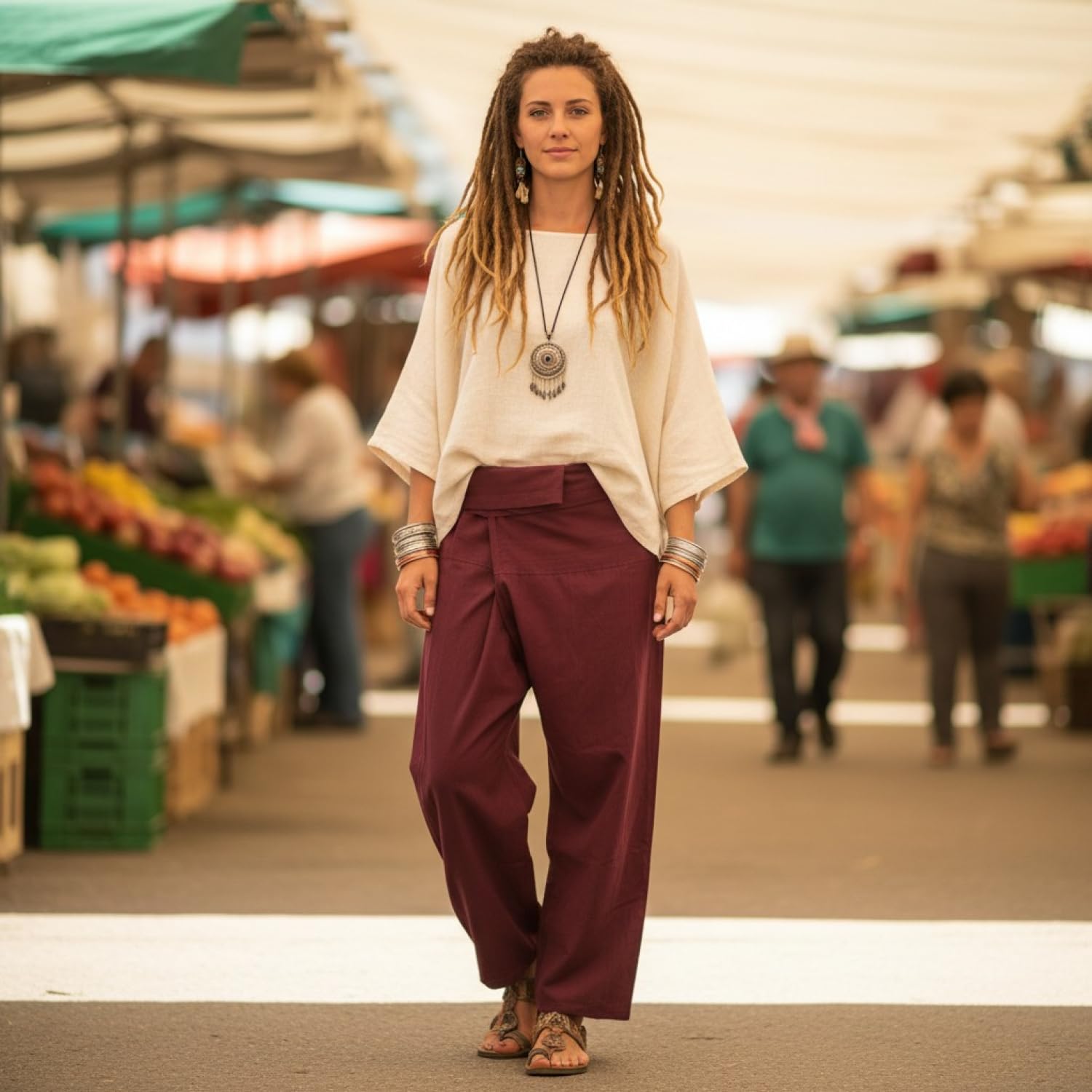 GURU SHOP Pantalones tailandeses de algodón sólido, pantalones de yoga, talla grande, para hombre/mujer, azul, talla: talla única, pantalones de pesca y yoga, ropa alternativa