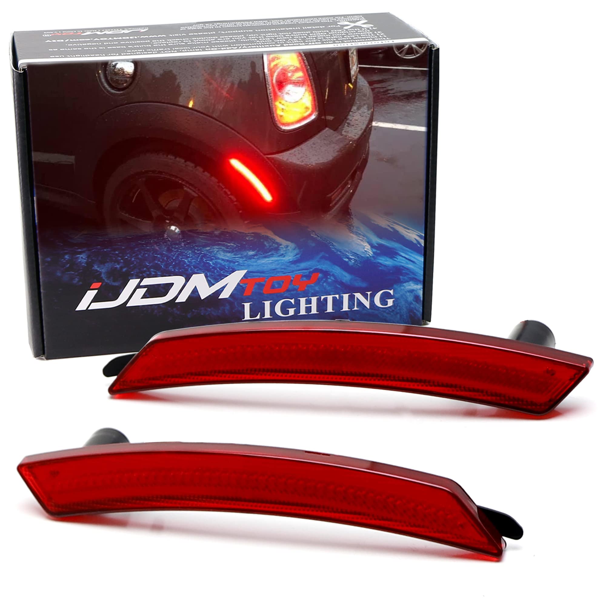 iJDMTOY OE-Spec Red Lens Full LED Rear Side Marker Light Assemblies Compatible With 2007-2013/14 MINI Cooper R55 R56 R57 R58 R59 R60 R61, Replace OEM Red Incandescent Sidemarker Lamps