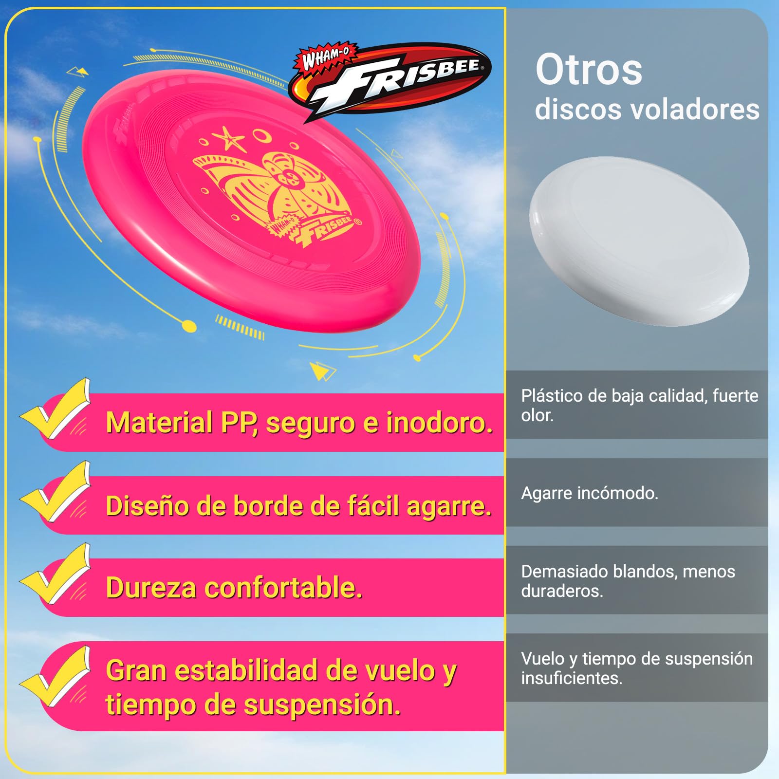 Wham-O Frisbee Go Disco Volador, 22.86cm Juguete Ligero para Principiantes Niños Niñas de 5+ Años para Exteriores Playa Parque Patio - 70g - 5