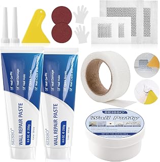 SEISSO Drywall Repair Kit, White- Wall Mending Agent 250 g* 2, Wall Repair Paste Plaster, 1 Pack Wall Putty, Repair Tape and Wall Repair Patch with 2inch 4inch, Quick Fill Crack and Nail Hole