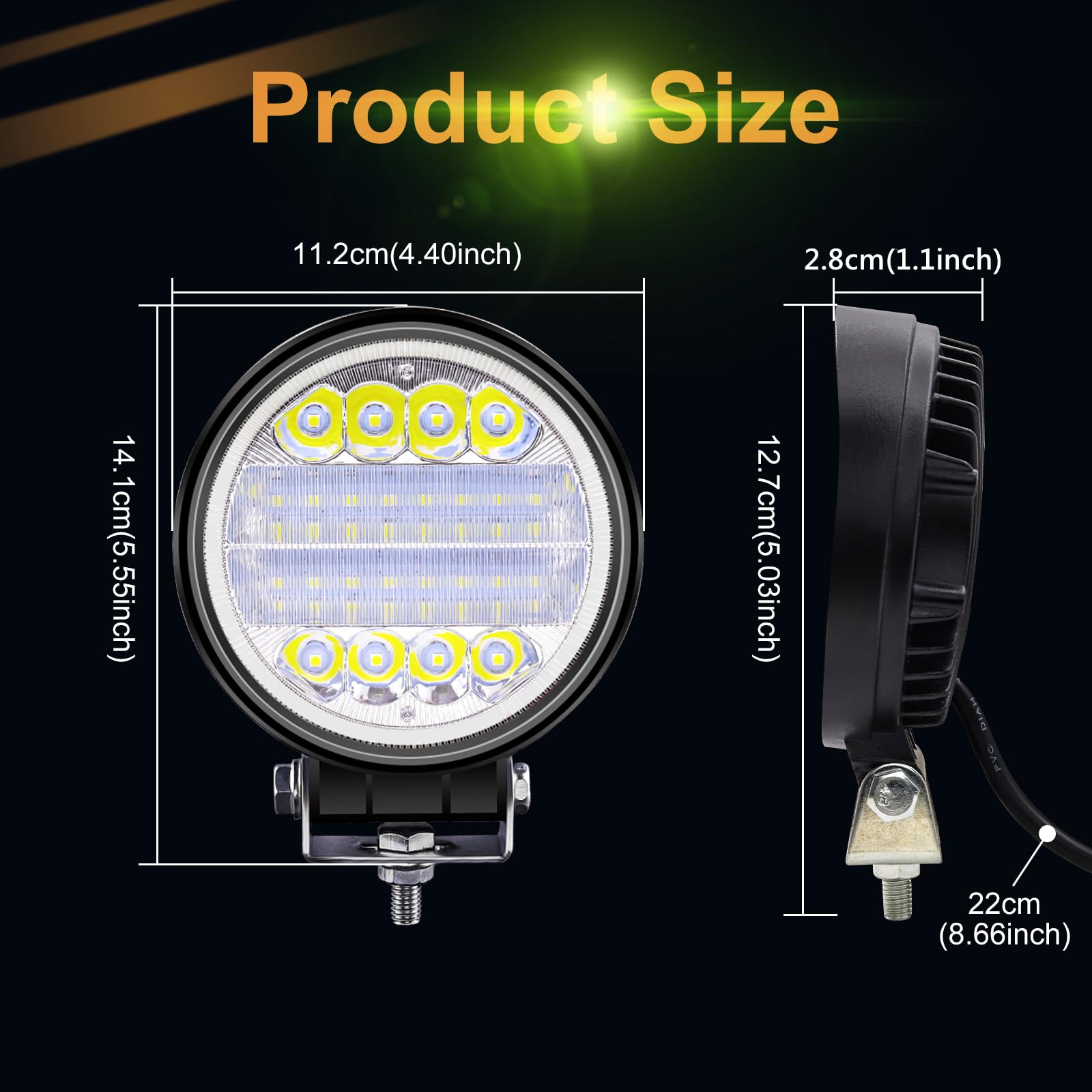 Faro de trabajo LED, 4,5 pulgadas, proyector LED con azul Angel Eyes 12 V, 24 V, impermeable, antiniebla para 4 x 4 coches, camiones tractores SUV, 4 unidades