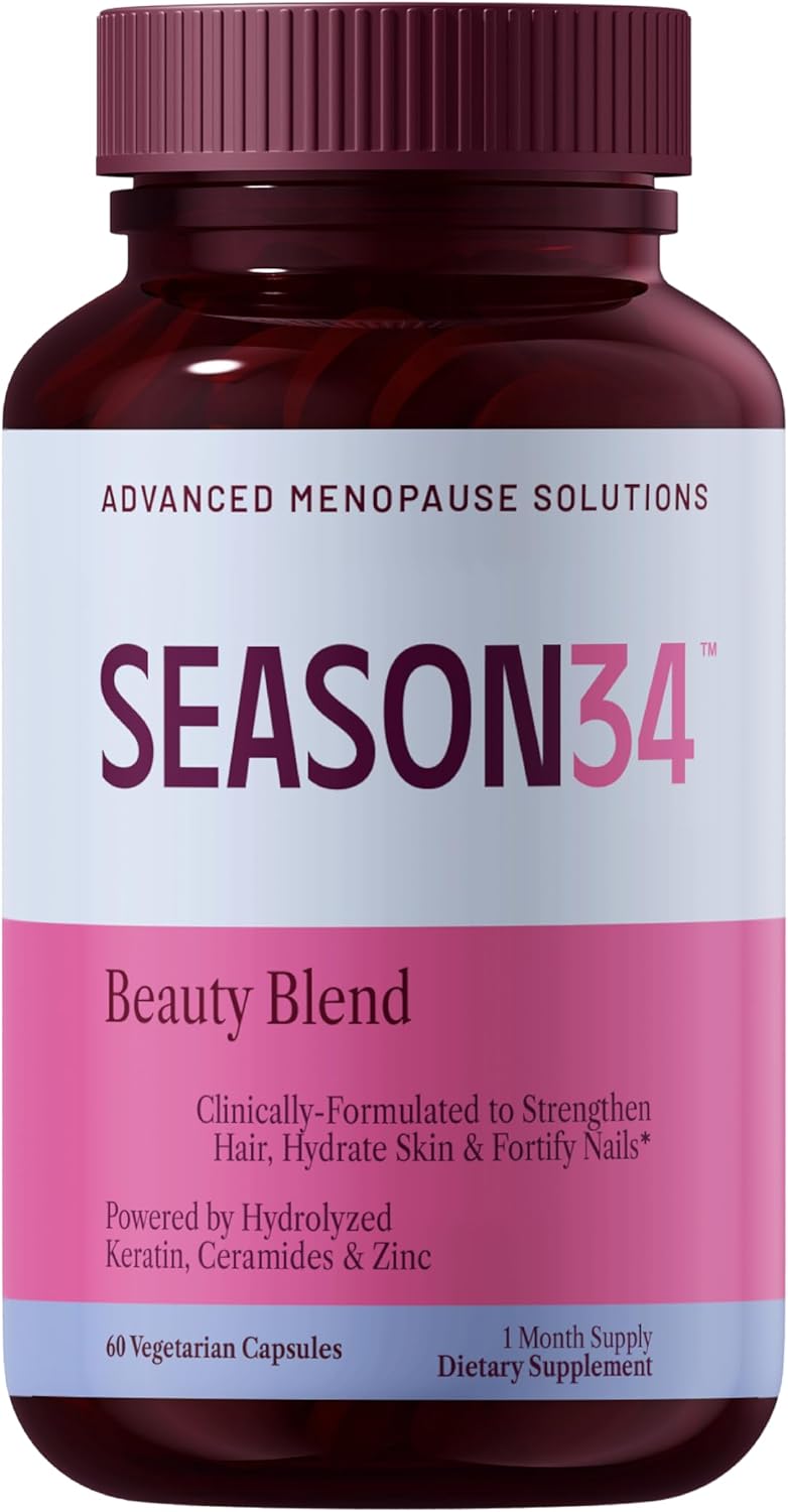 Menopause Beauty Blend for Women 40+ | Clinically Studied Keratin Peptides for Thinning Hair & Scalp Coverage | with Ceramides & Zinc for Skin Hydration | Hormone-Free, 60 Ct, 1 Month Supply