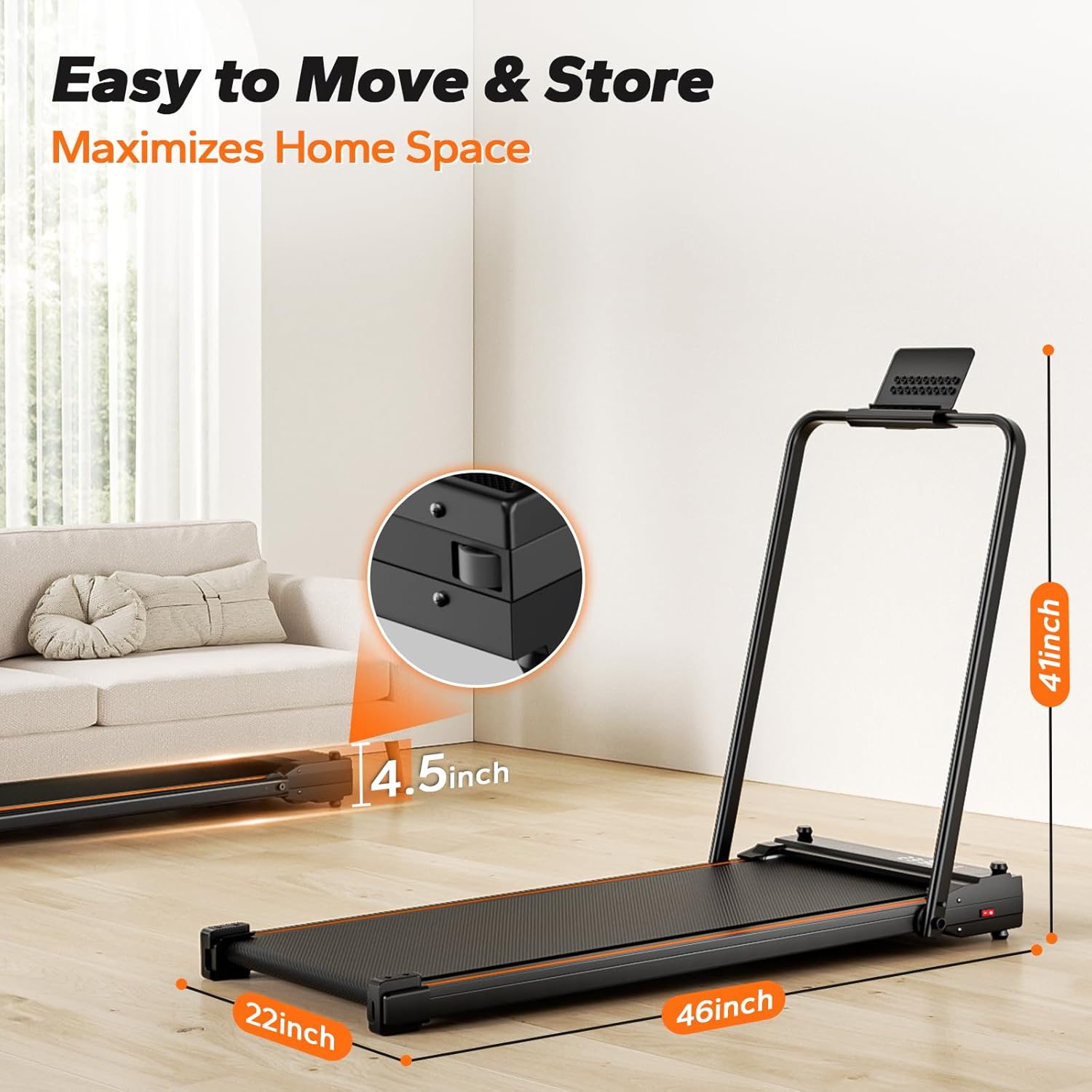 Under Desk Walking Pad Treadmill with Handle Bar, 4 in 1 Compact Portable Treadmill for Home Small & Office, 3.0HP Foldable Walking Pad with APP, Remote Control, LED Display, 6.2 MPH, 350 Lbs Capacity