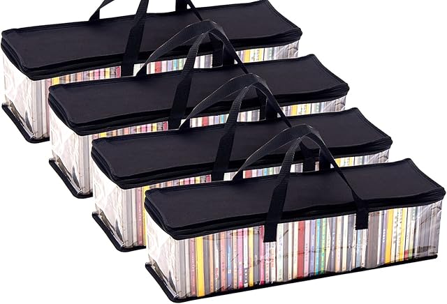 Imperius CD Storage Bag(4 Pack),Portable Transparent PVC Media Storage,Water Resistant CD Holder Case with Handles,Each holds 48 CD Solution,Clear Plastic Carrying CD Bag For Albums/Games/Music/