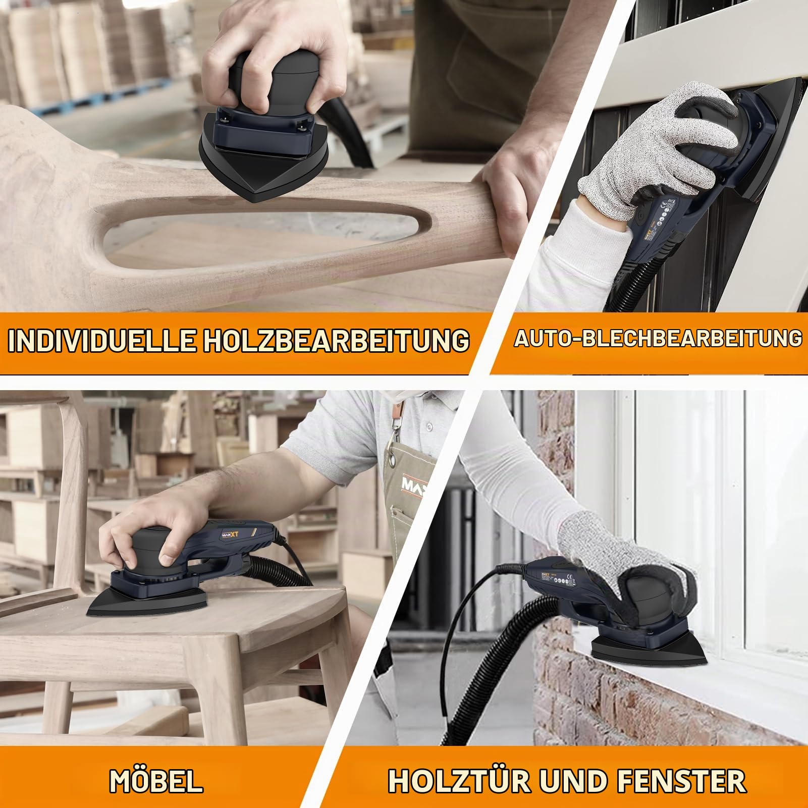 MAXXT Profi Bürstenloser 3mm Dreieck-Schleifer - 350W Starker EC Motor, Geschwindigkeitsregulierung, Lieferung Mit 10 Premium Schleifpapieren Für Präzisionsschleifen Von Holz