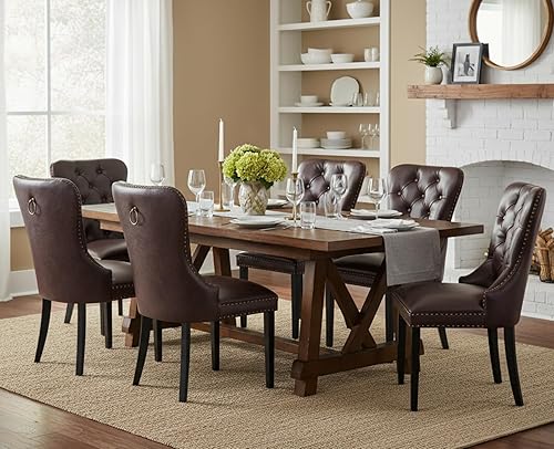 Miniatura 6 de CIMOTA Dark Brown Leather Dining Chairs Set of 6 Mid Century Modern Dining Room Chairs Tufted Upholstered Kitchen Dining Chairs Comfortable Side