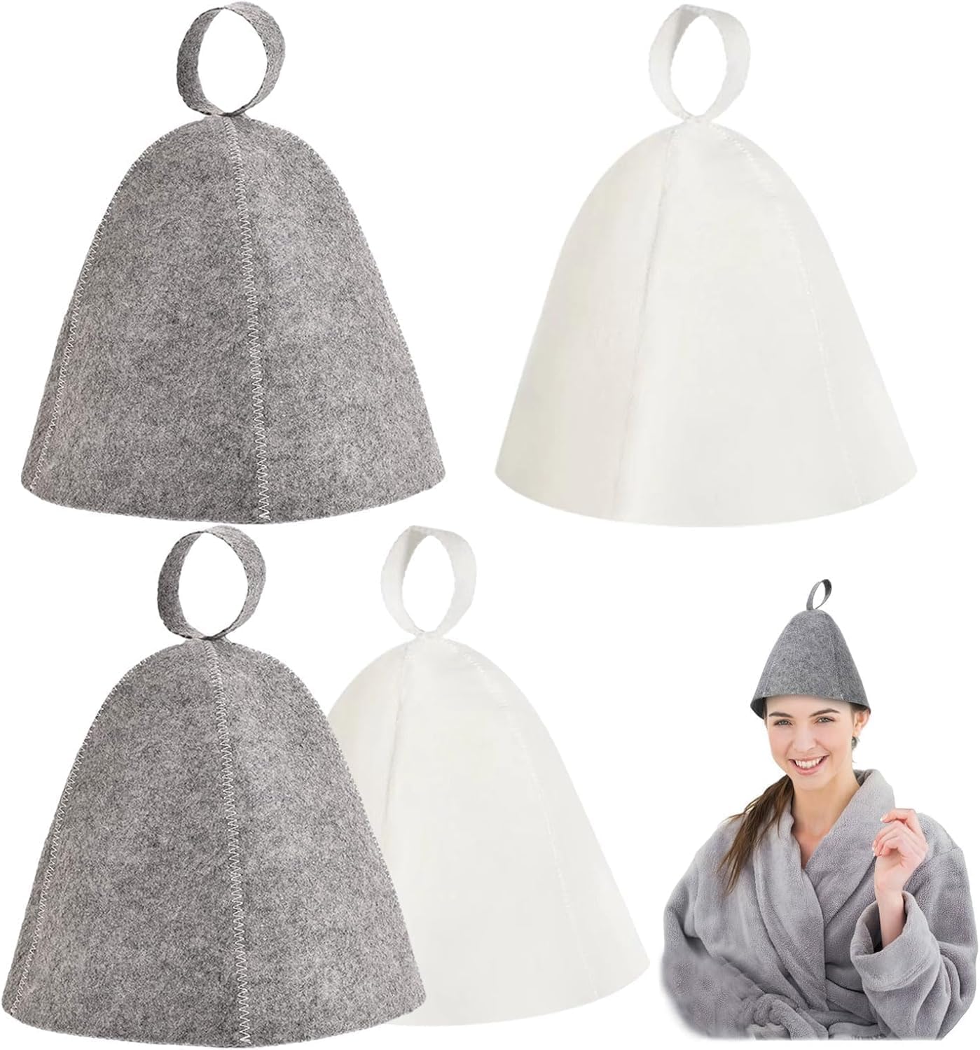 Bonnet de Sauna en Feutre Anti-Chaleur Gris + Blanc