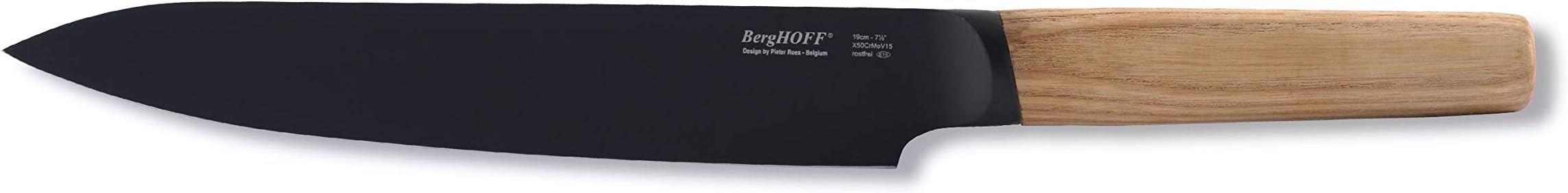 Berghoff RON 18/10 Stainless Steel Blade Non-stick Carving Knife Wood Handle 7.5" Titanium PVD Coating Hollow Safe Grip Handle Sharp & Well Balanced Crack-resistant Lightweight