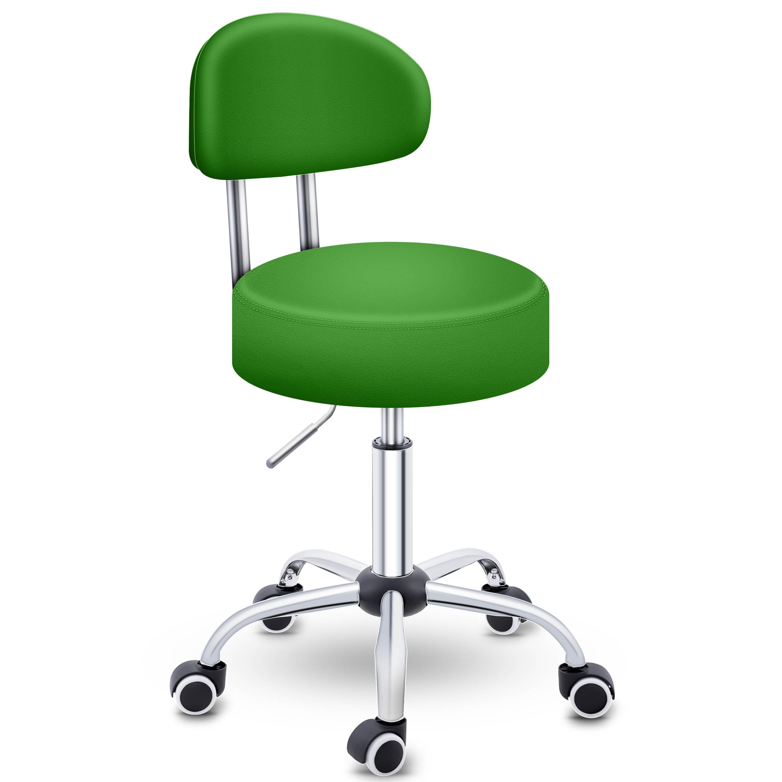 TRESKO® Rollhocker mit Lehne Grün | Arbeitshocker höhenverstellbar 46-58 cm | Drehhocker mit Rollen | Bürostuhl Hocker Drehstuhl Kosmetikhocker