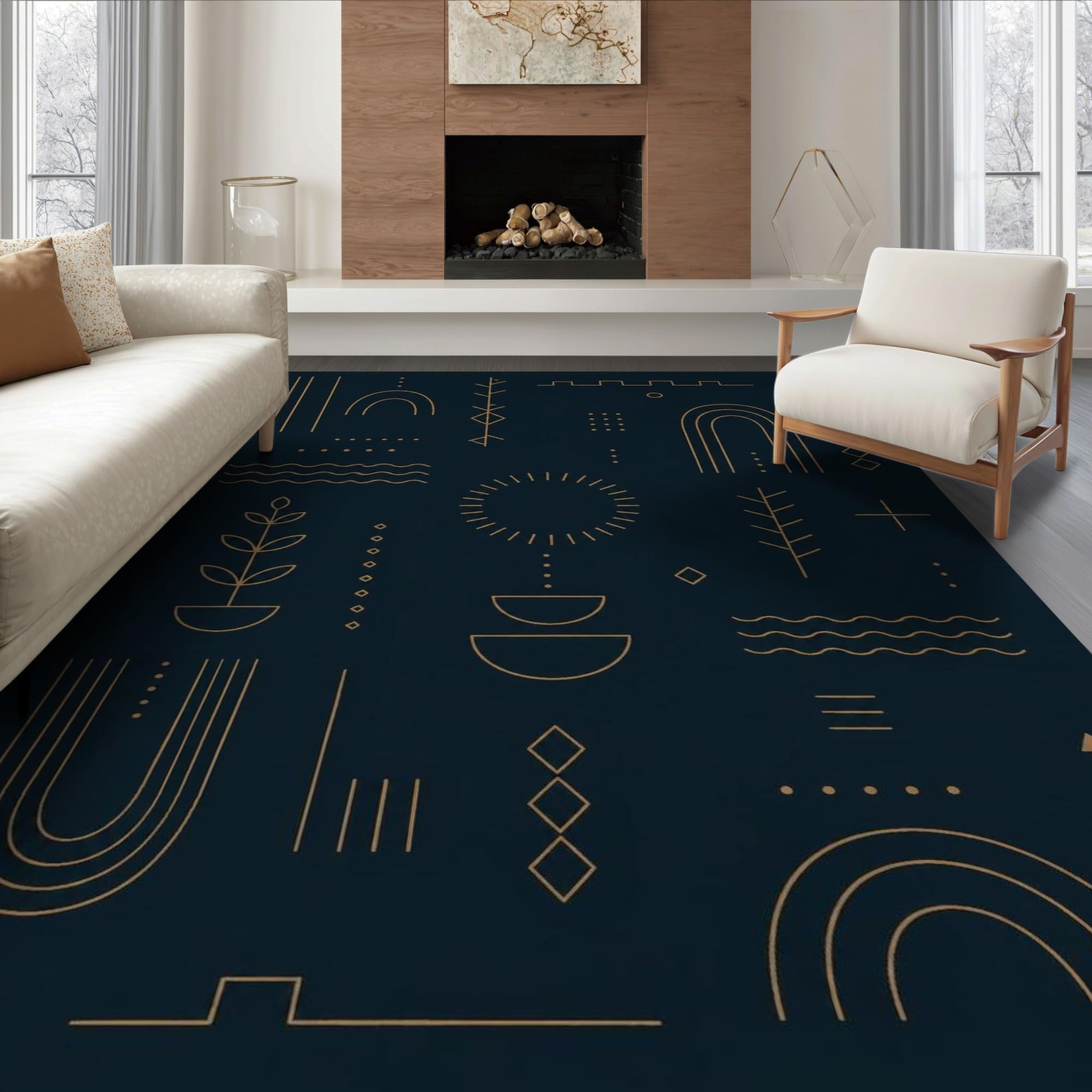 6'x9' Navy Boho Arch Sunburst Geometric Symbol Ultra-Soft Area Rug Blue/Pattern 5 6' x 9' (Rectangular) Ultra-Soft Silk-Touch (Med Pile)