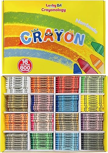 Miniatura 8 de Lucky Art - Crayones de cera sin envolver, paquete a granel de 450 unidades, preclasificados en 9 colores vibrantes para niños y profesores,