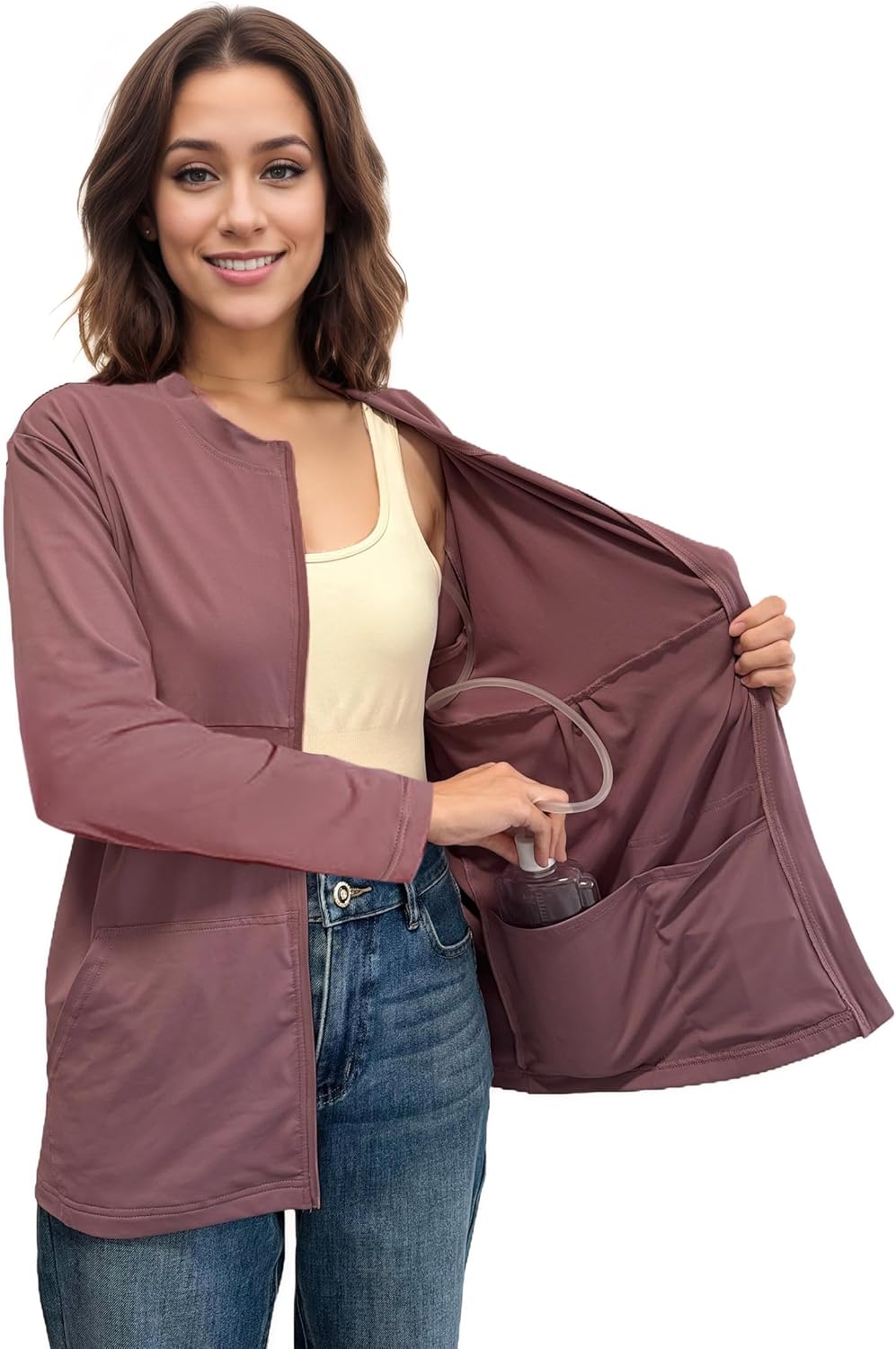 Youdiao Mastectomy Shirts with Drain Pockets Long Sleeve Breast Recovery Must Haves Soft Zip Up Clothing