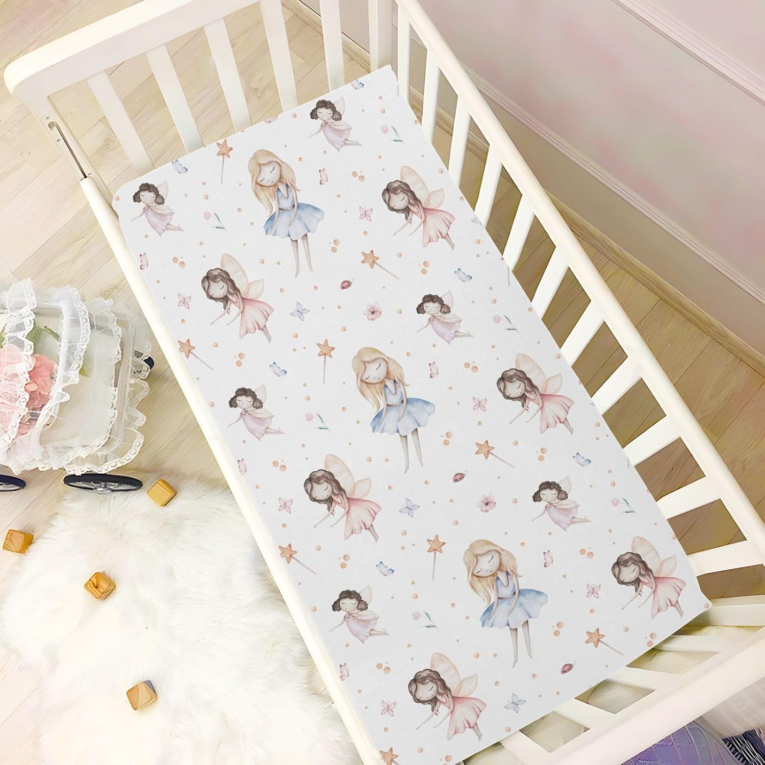 CaTaKu Fairytale Princess Baby Sheets for Girls & Boys - Neutral Toddler Mini Crib Mattress Sheets, Fitted for Nursery Bed, 27"x 39"
