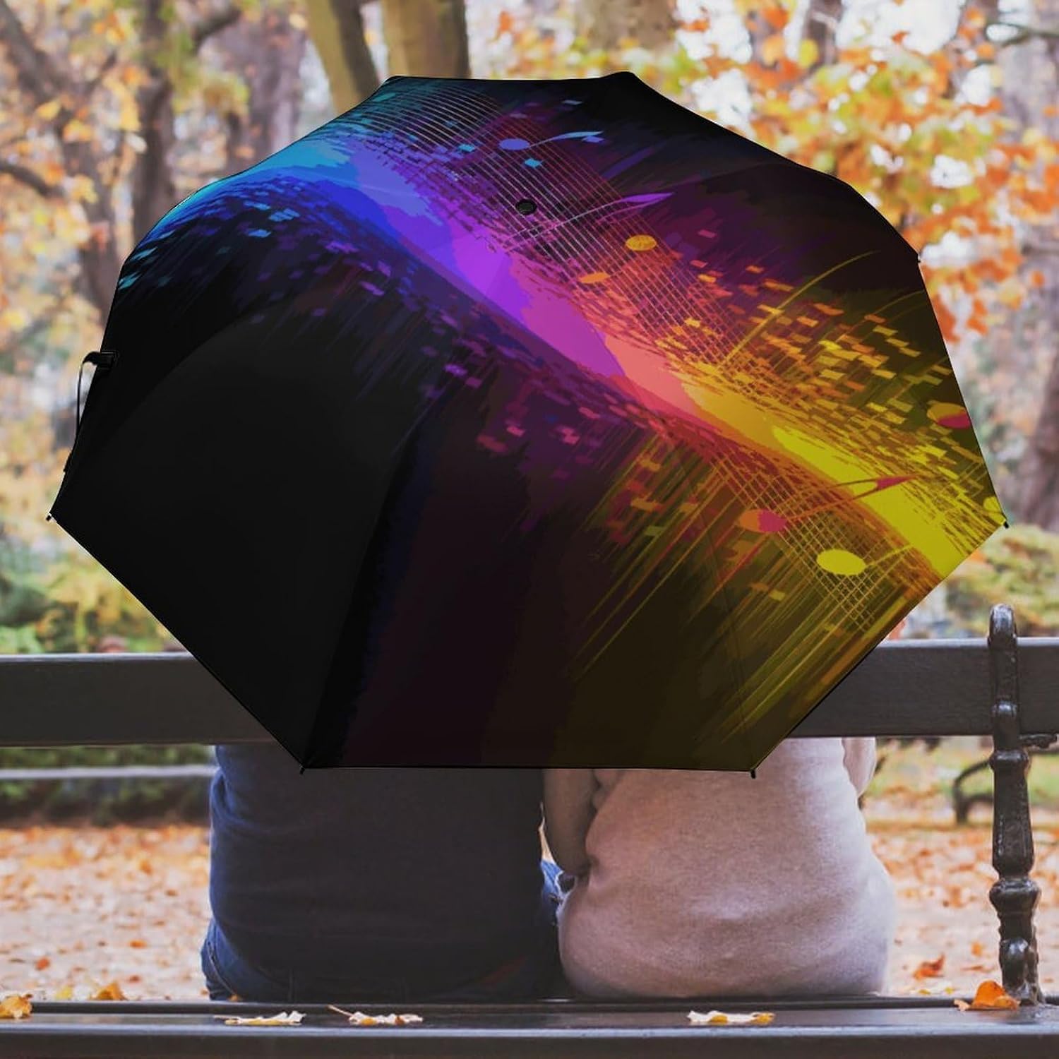 Music Spectrum Umbrella for Rain Golf Umbrella | 43.3 inch Travel Portable Automatic Folding Umbrella for Rain Lightweight Travel Umbrella for Women Men