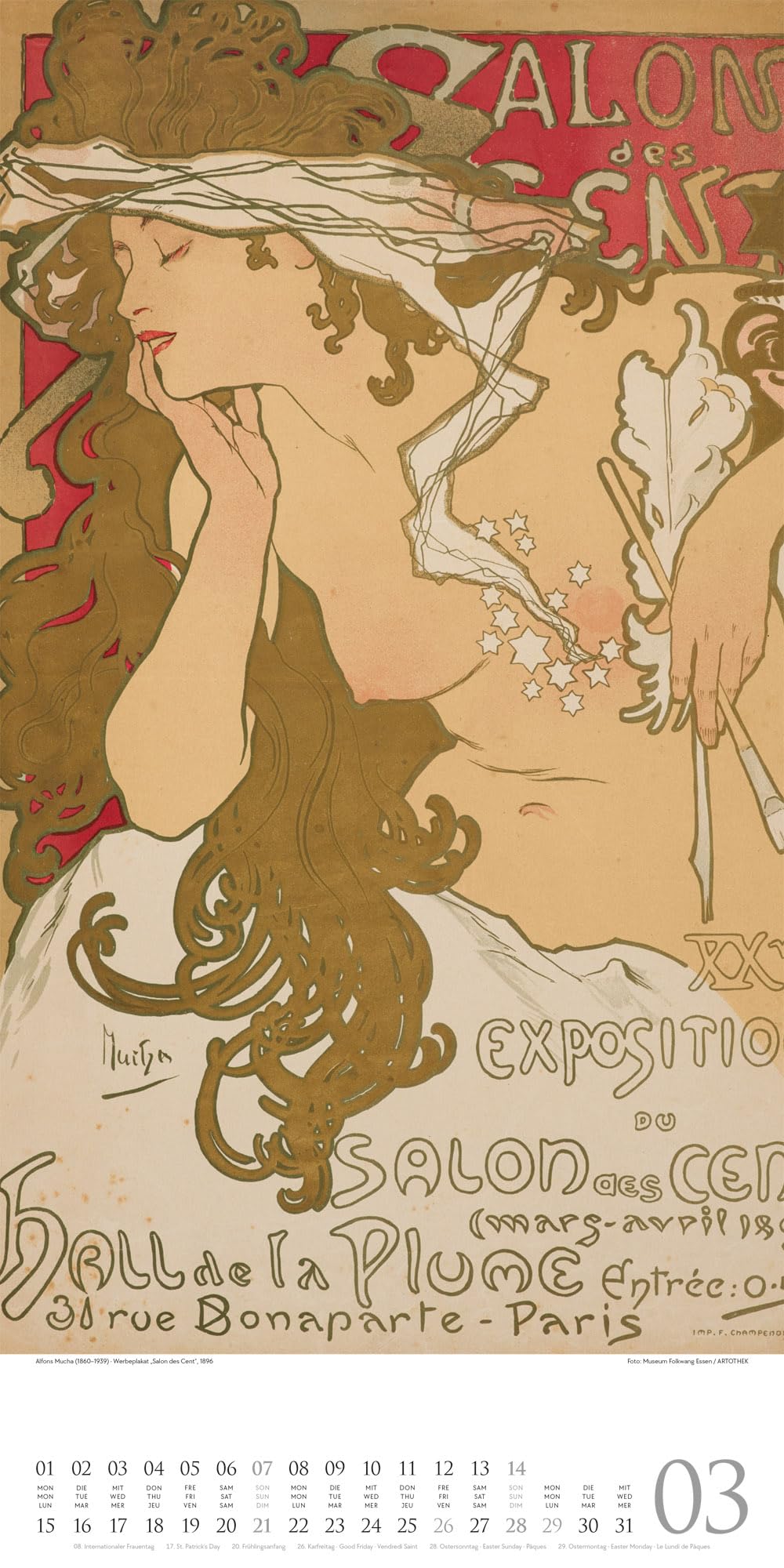 Alfons Mucha Kalender 2027: Geschmackvoller Kunst-Kalender im schlanken Hochformat (33x66 cm) | Plakatkunst des Jugendsstils